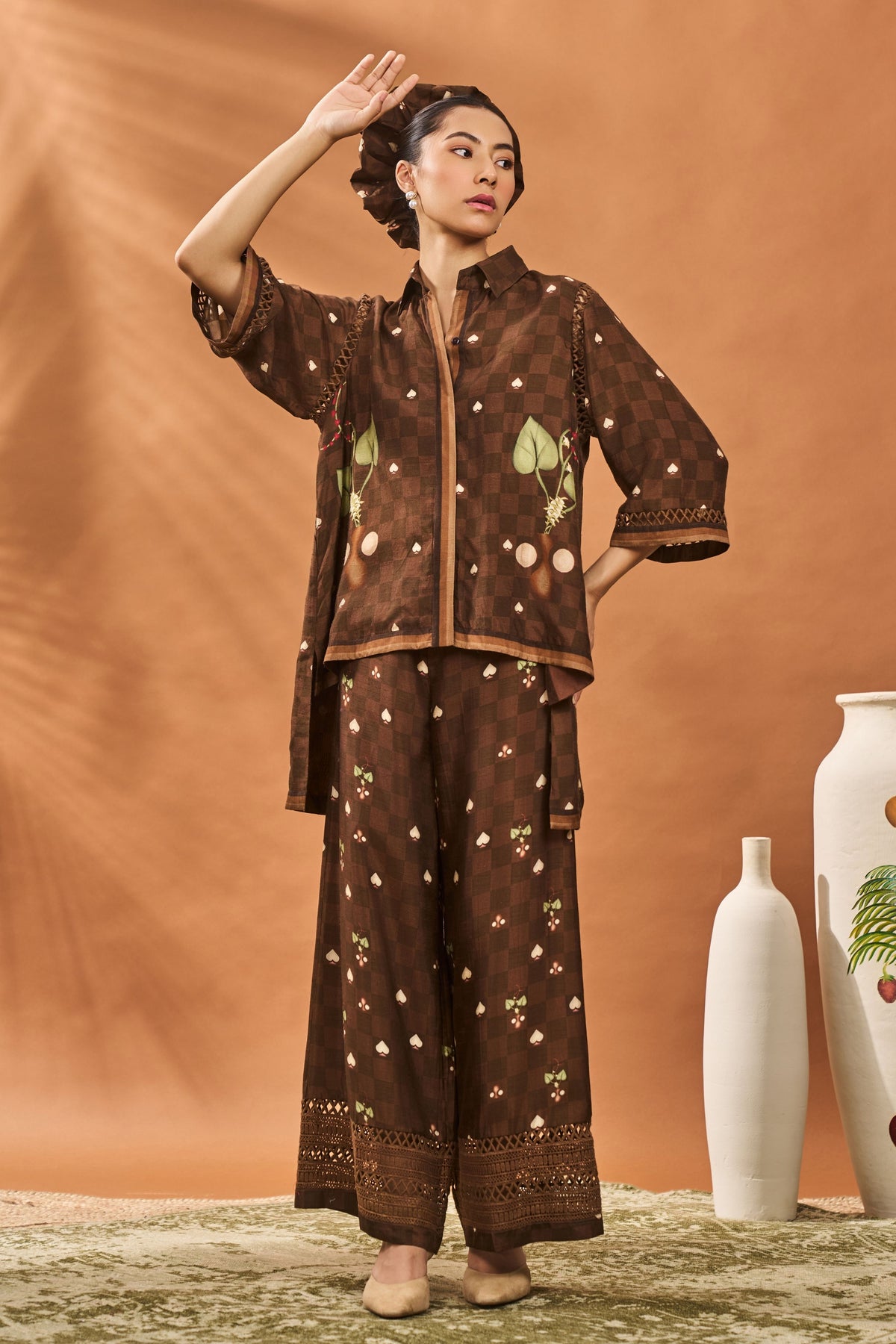 Brown Checkers Bloom Co-ord Set