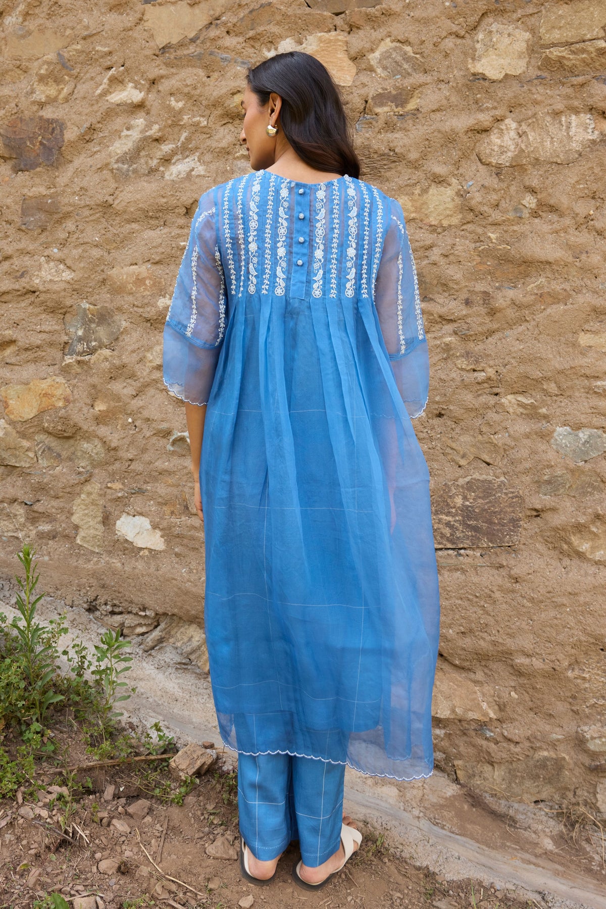 Embroidered Floral Pleated Dress