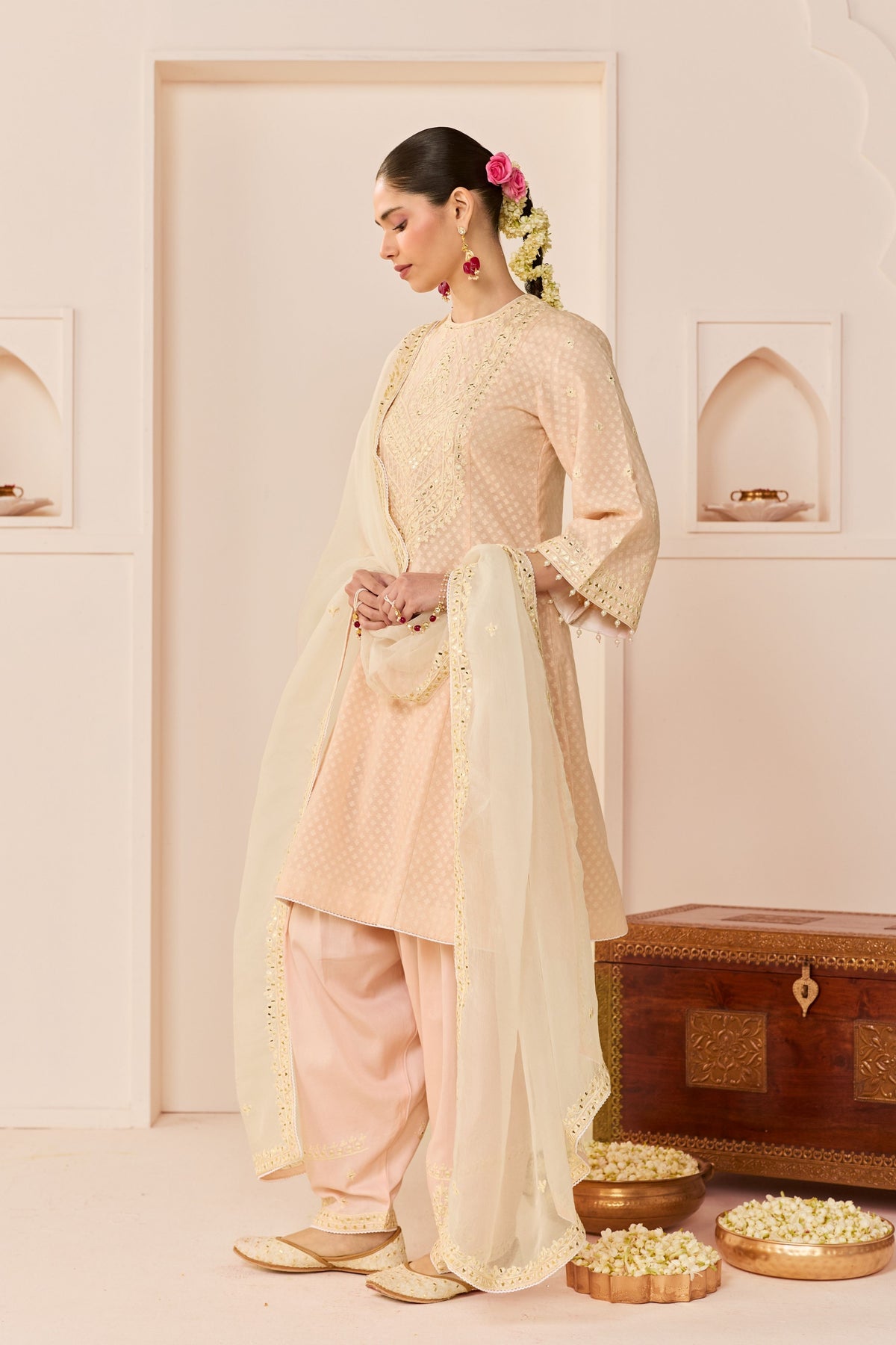 Nida Carnation Pink Short Choga Set