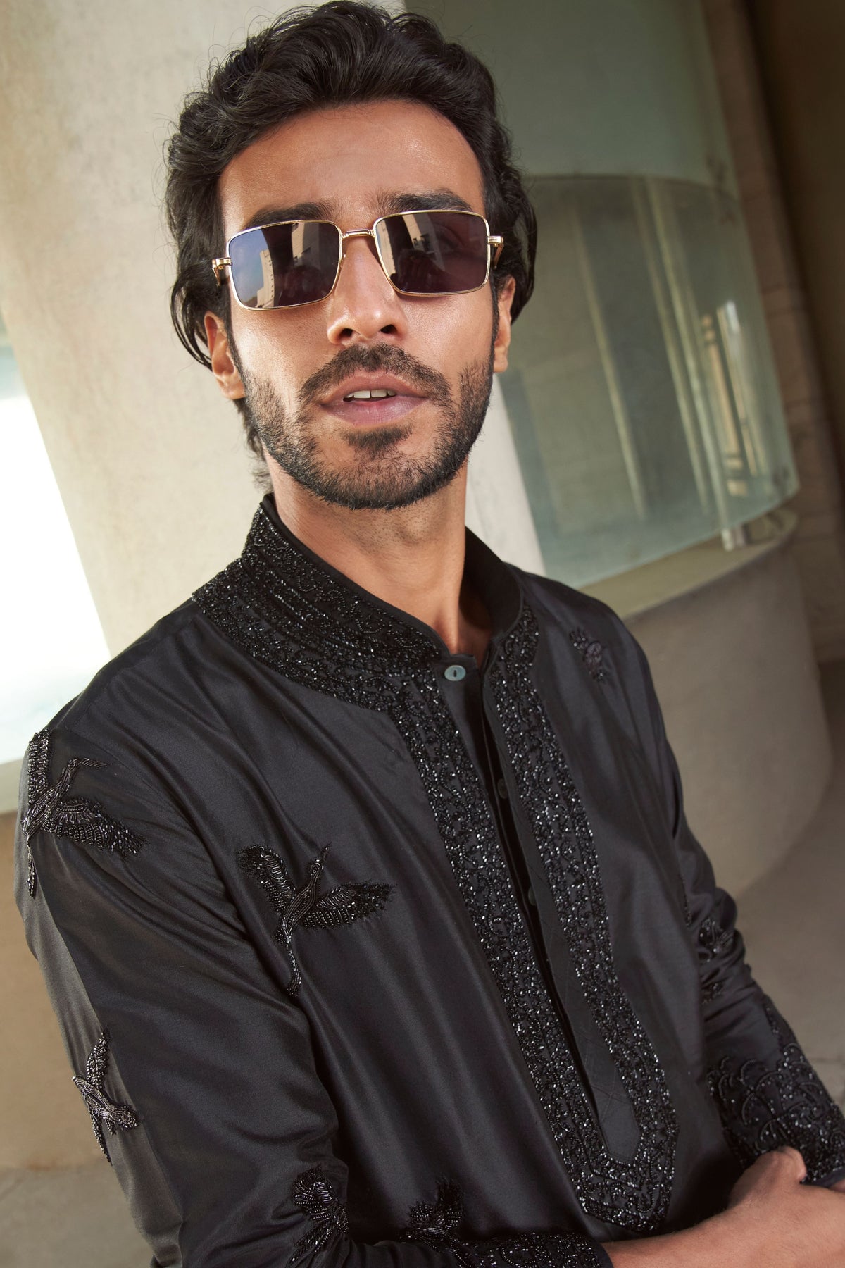 Black Flying Bird Kurta