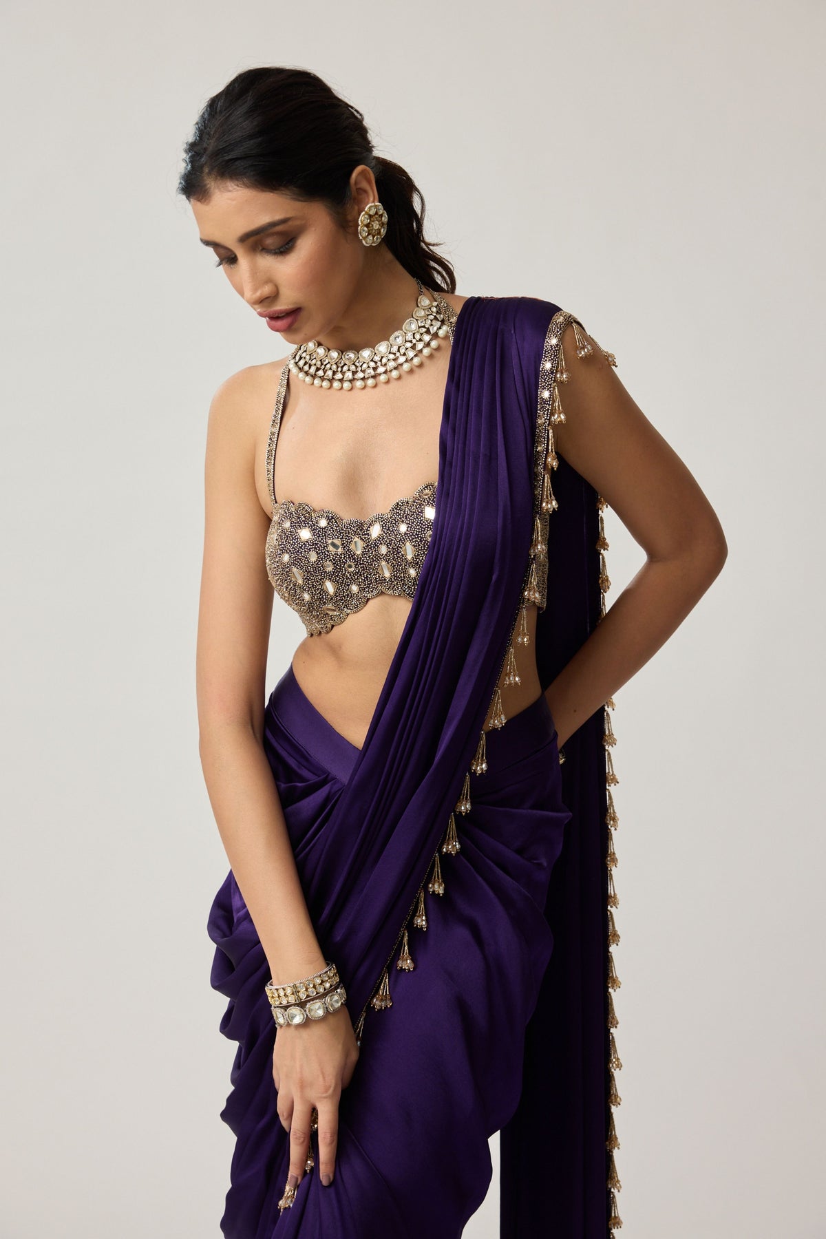 Royalty Purple Draped Saree Set