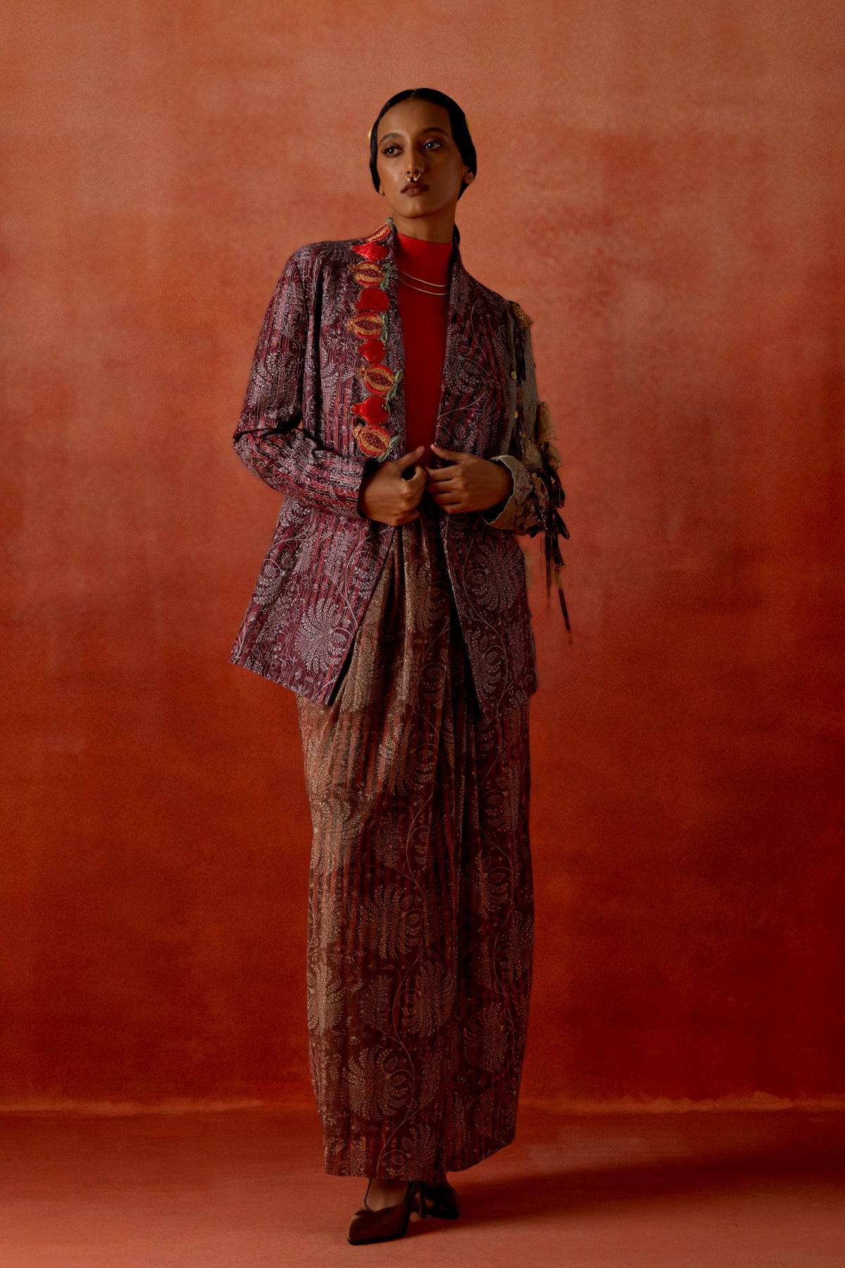 Wine Draped Skirt Set