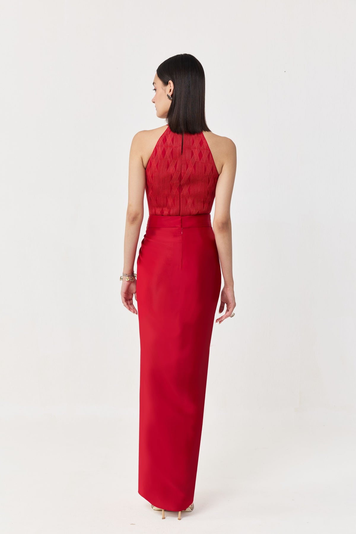 Entwined Red Corded Skirt Set