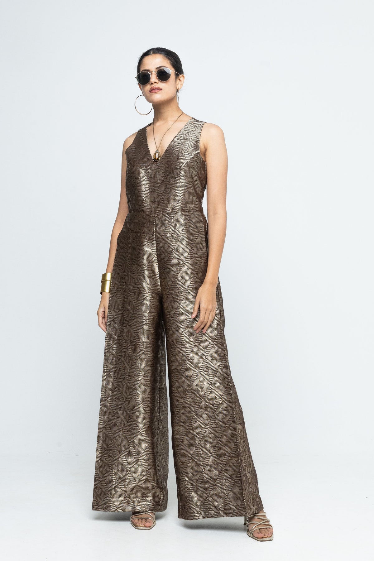 Sera Brown Metallic Jumpsuit