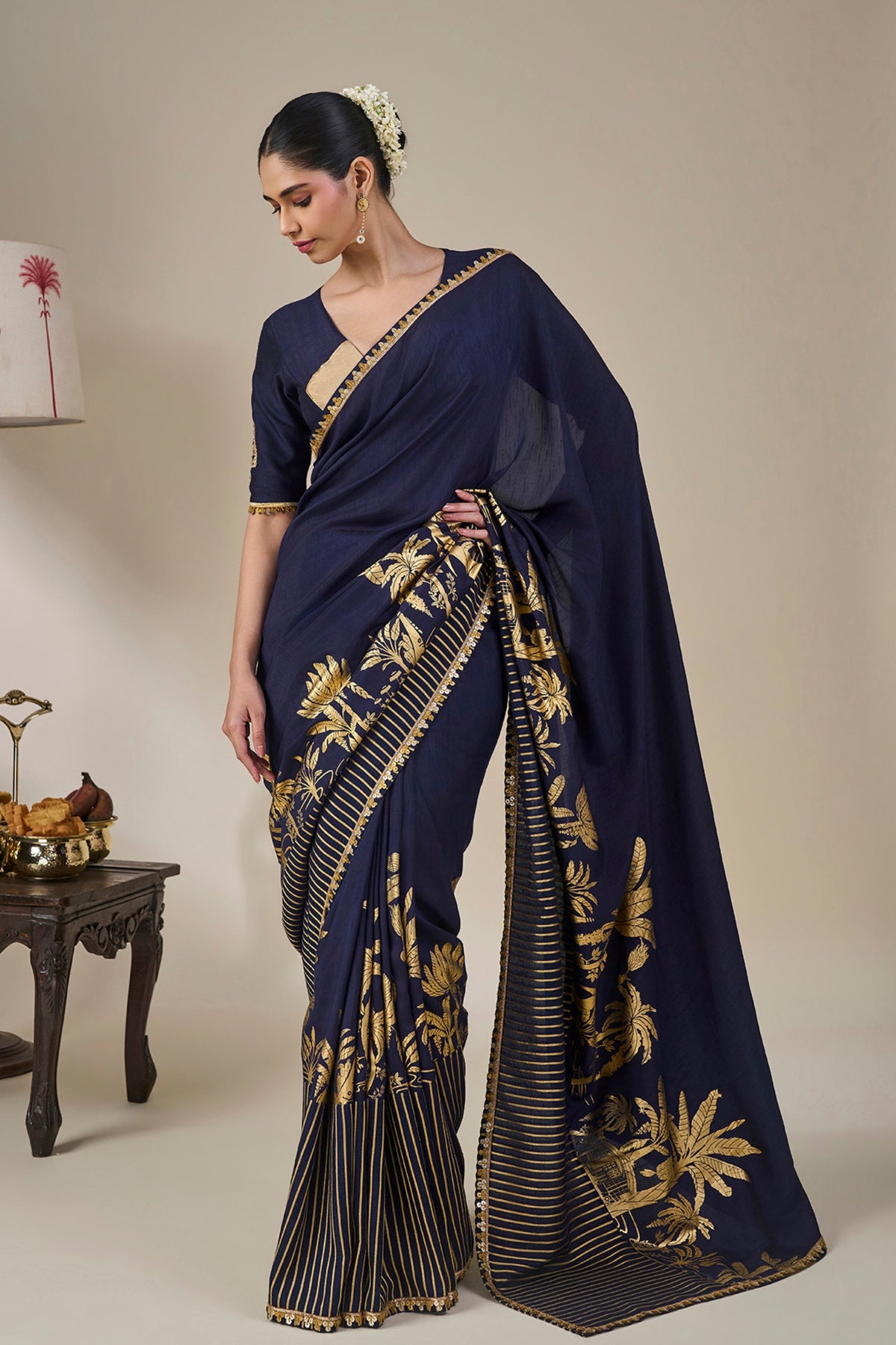 Blue Backwater Postcard Stripe Saree