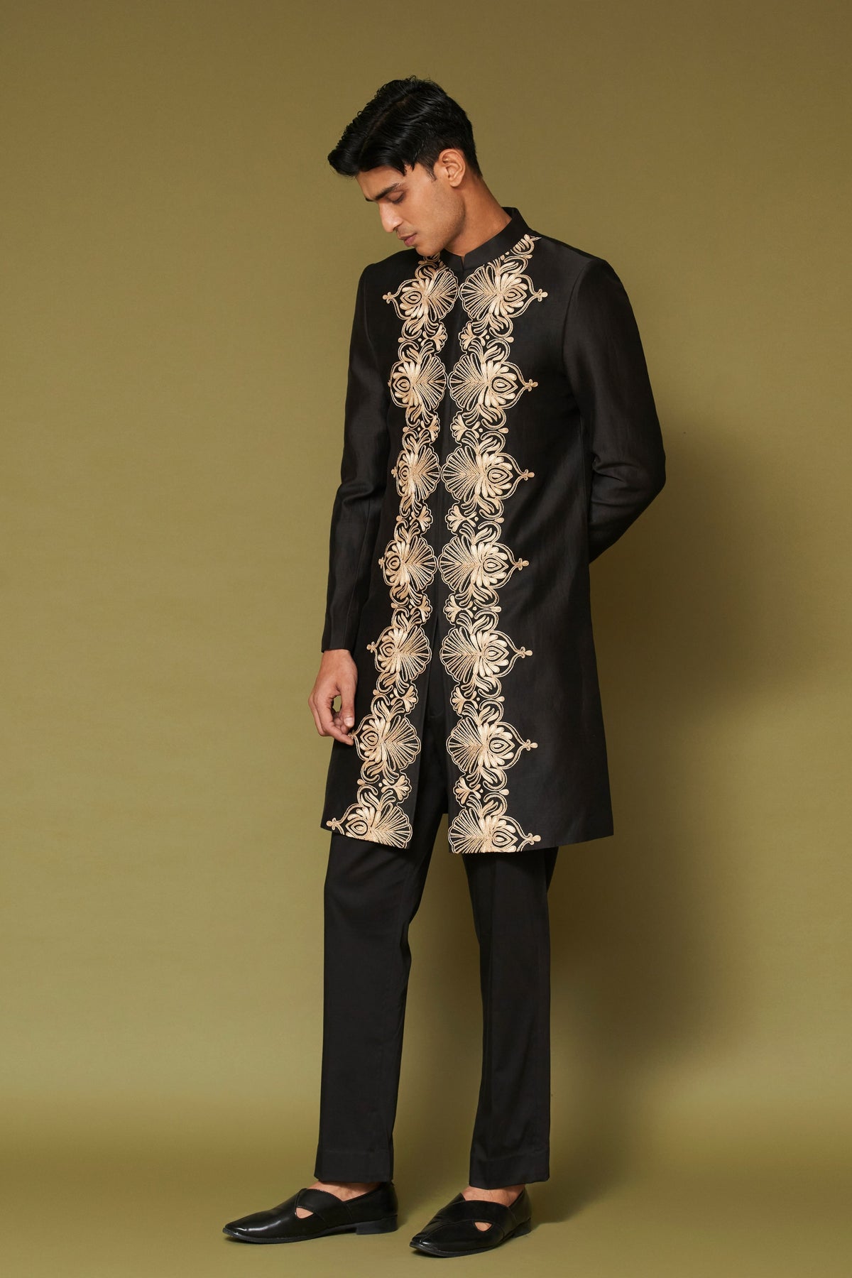 Black and Beige Sherwani Set