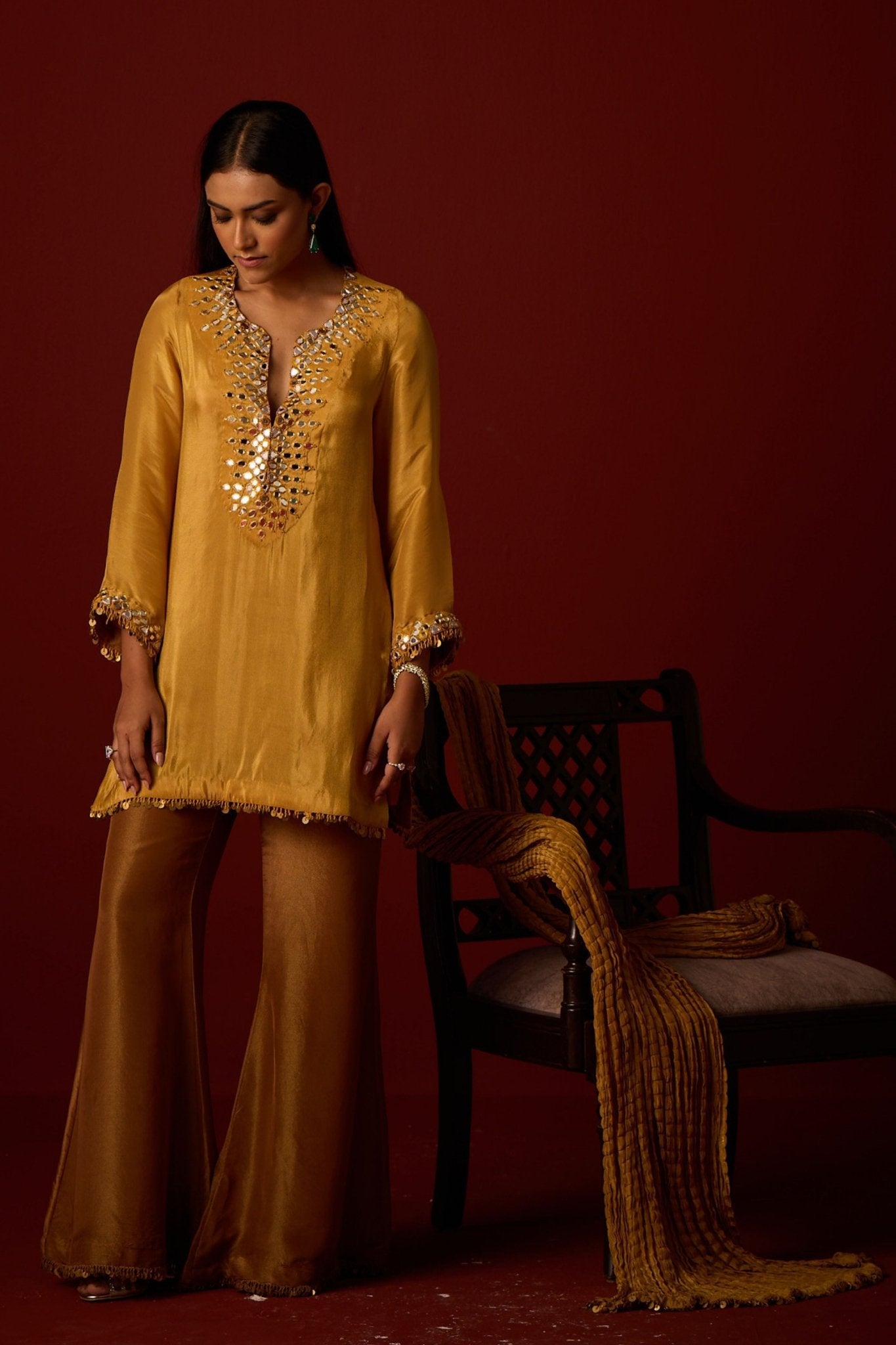 Crushed Antique Gold Dupatta - Twenty Nine - Elahe