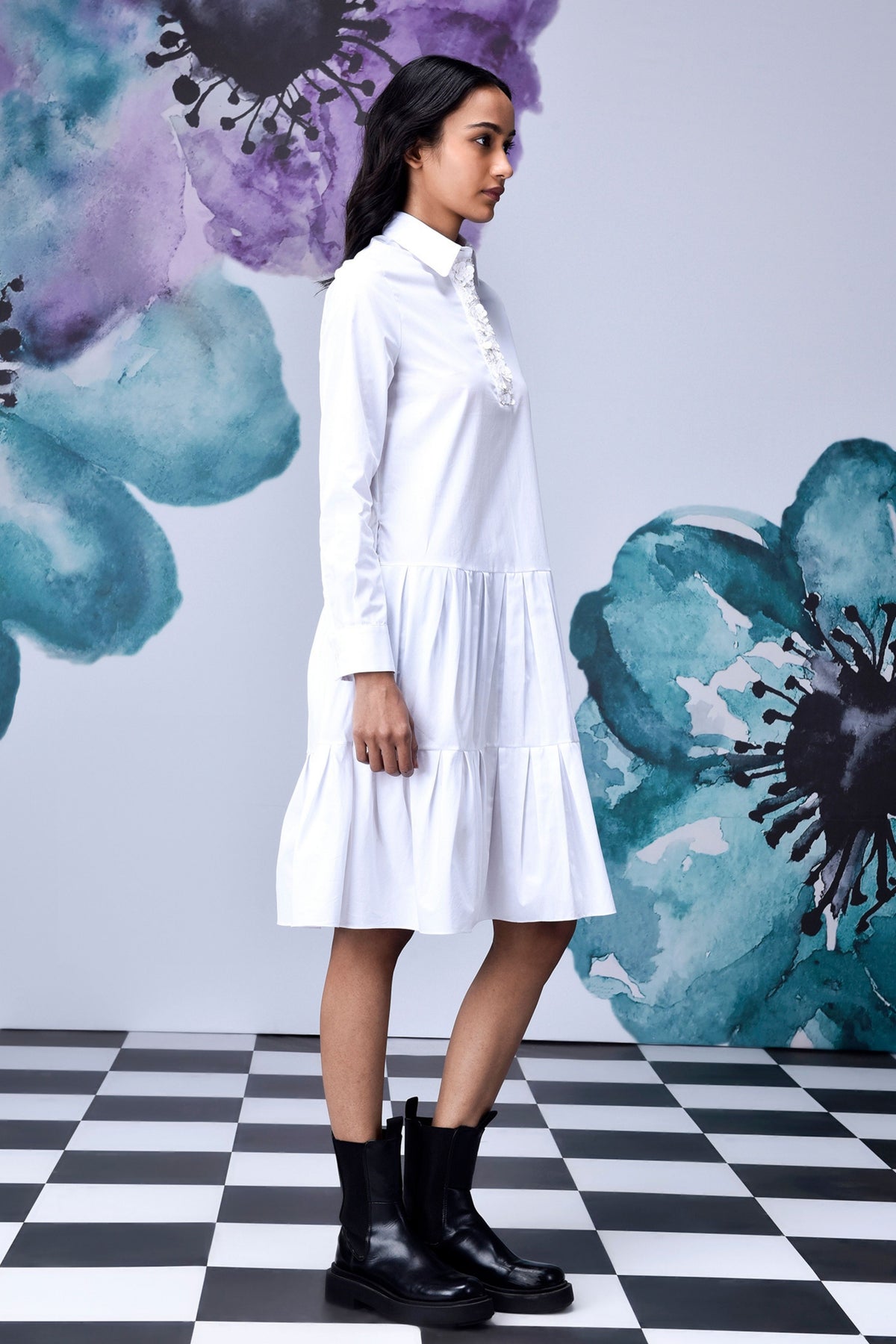 Sequenced Placket Dress White