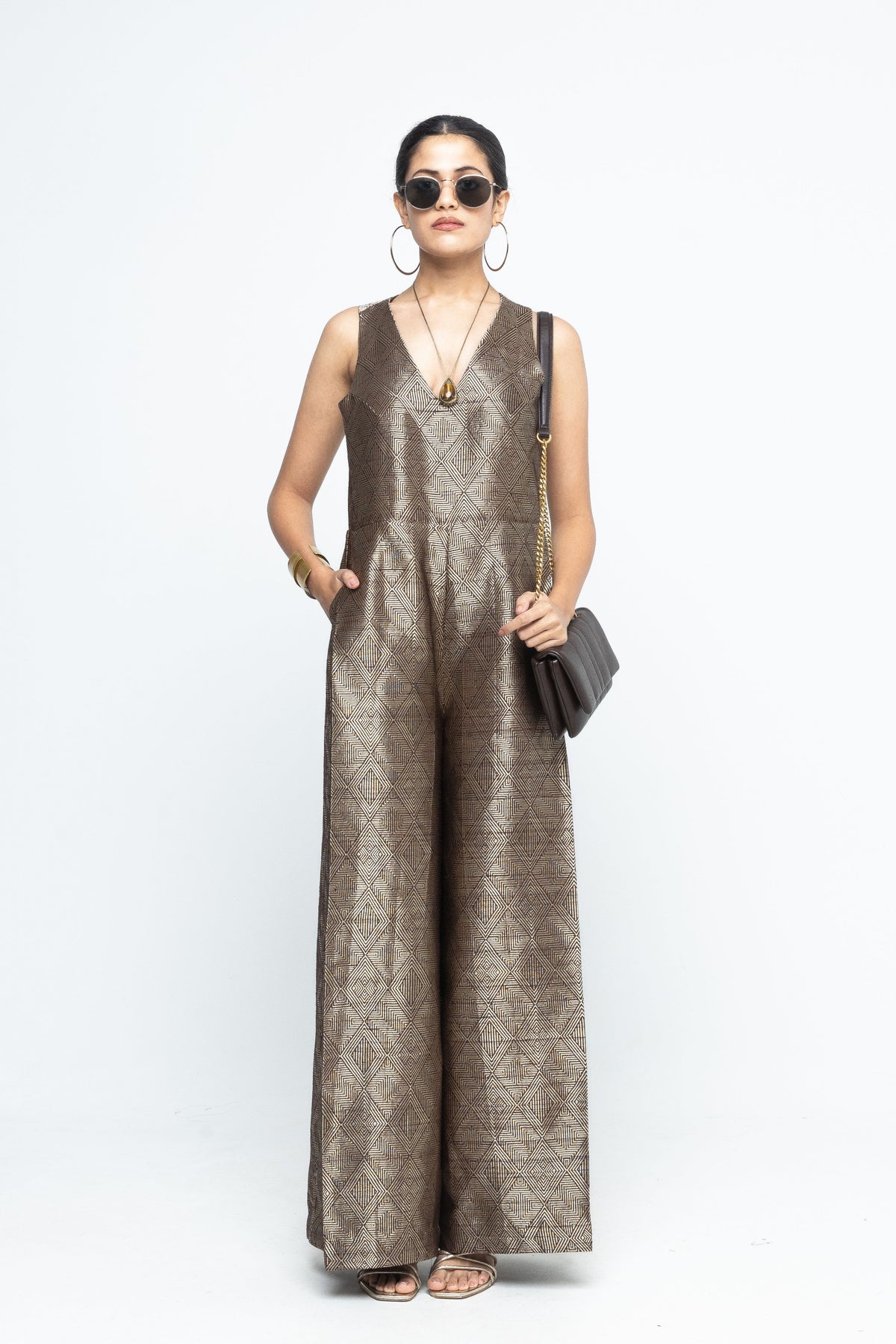 Sera Brown Metallic Jumpsuit