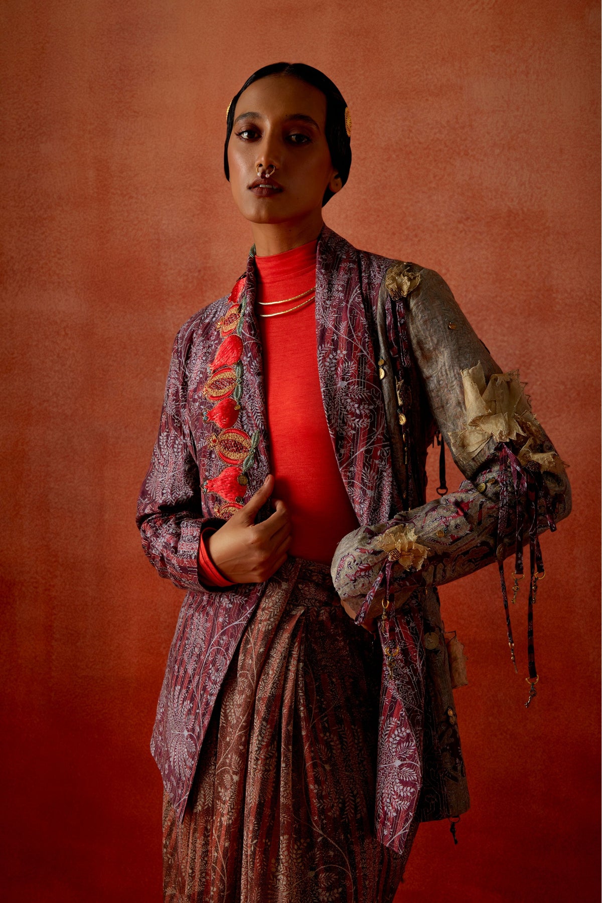 Wine Draped Skirt Set