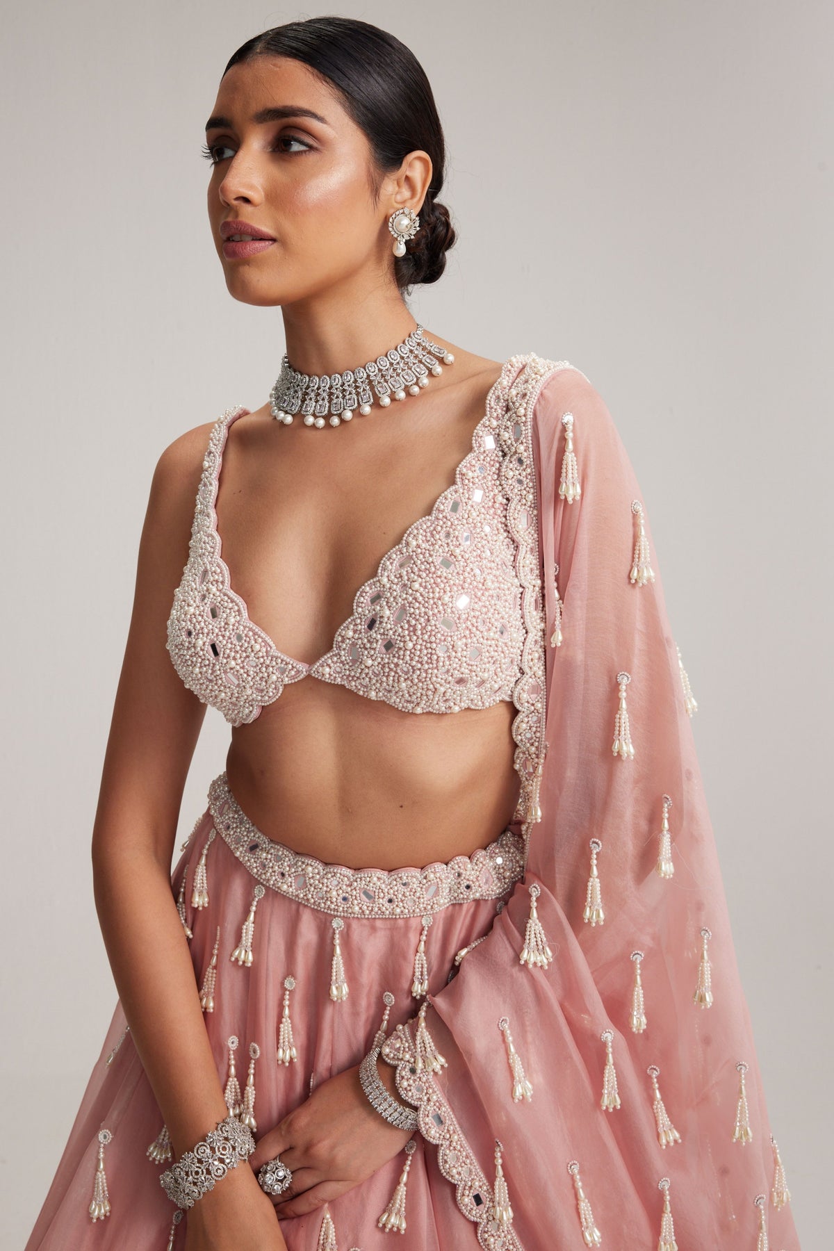 Long Pearl Tassels Lehenga Set