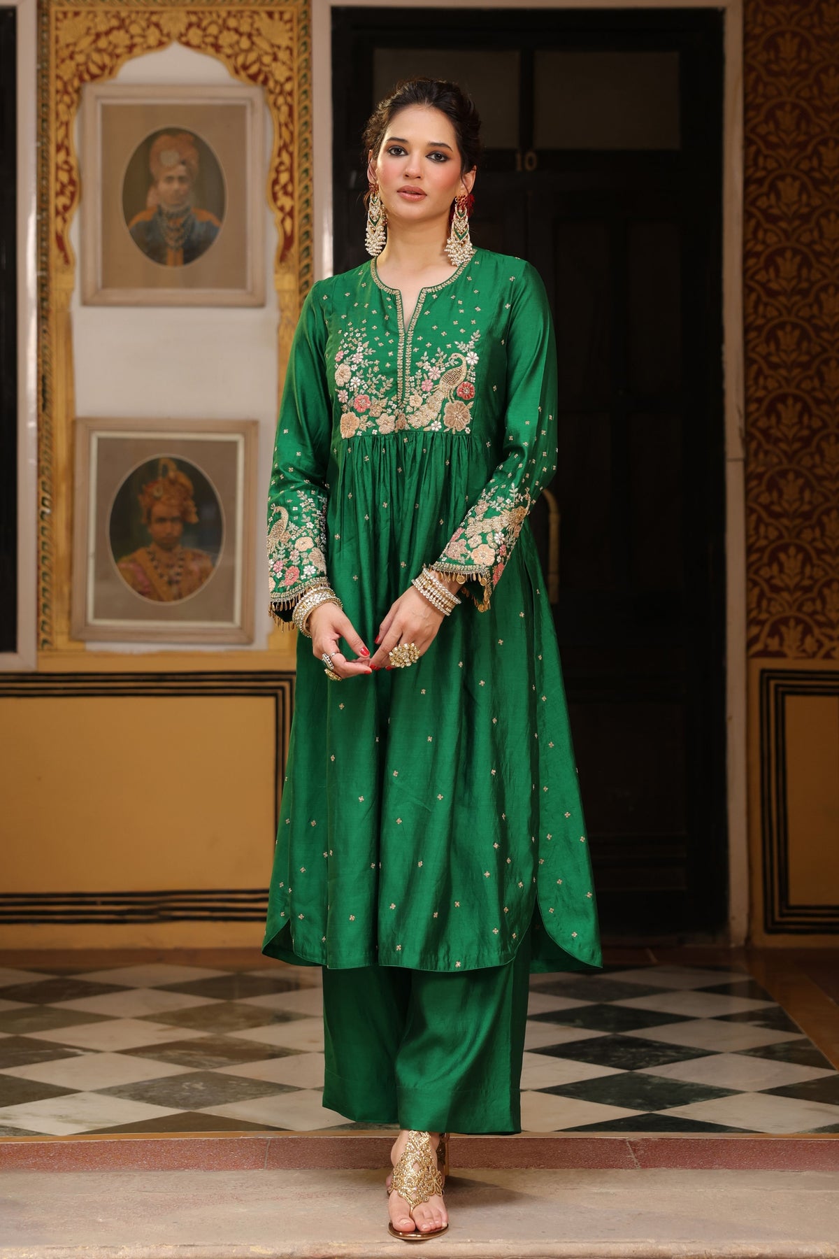 Green Ahista Mayur Kurta Set