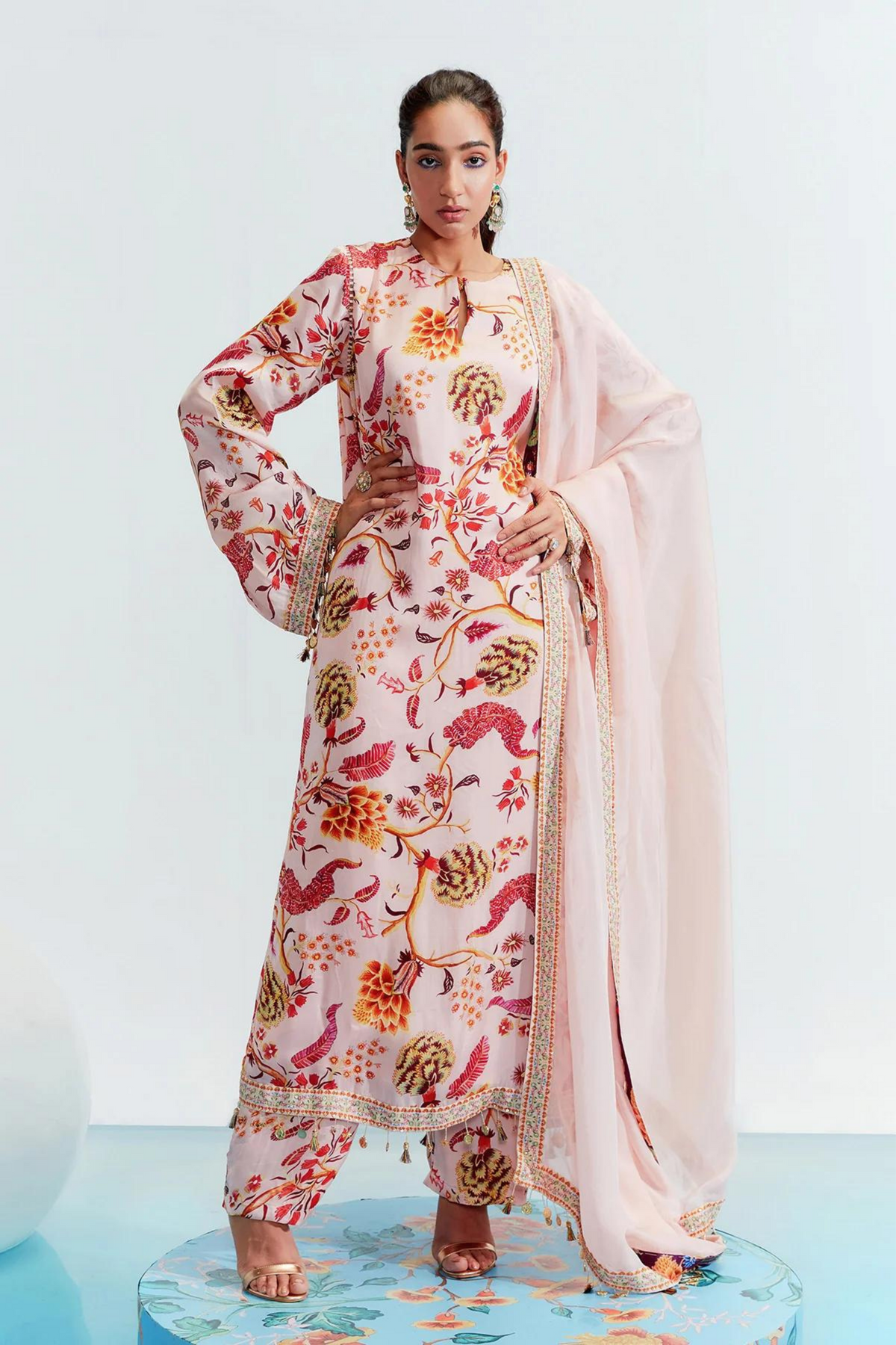 Tahira Nude Embroidered Kurta Set