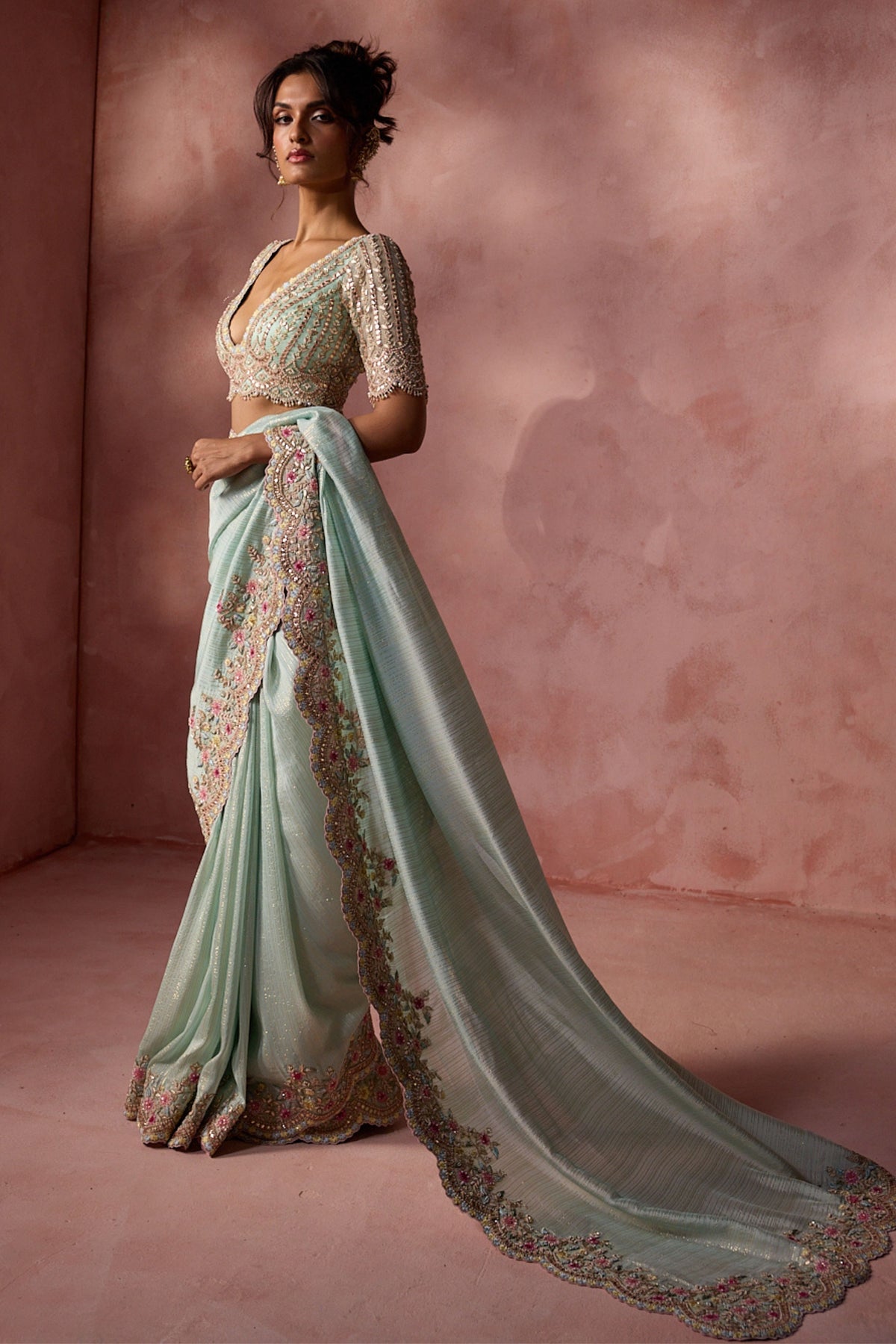 Aqua Georgette Saree Set