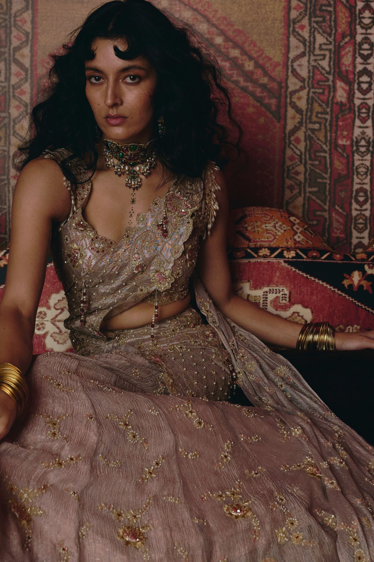 Rose Gold Drape Saree Set