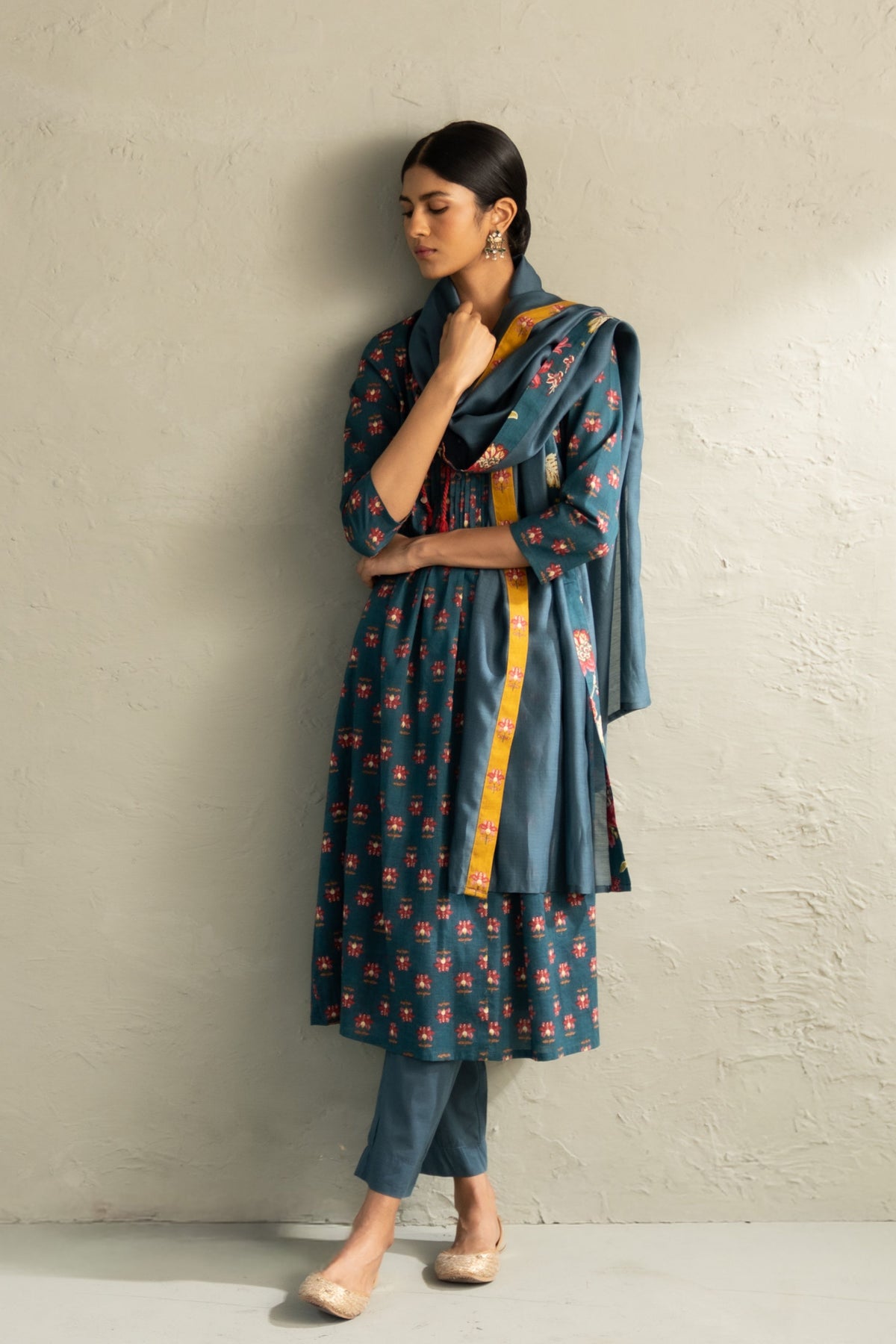 Teal Pintuck Kurta Set