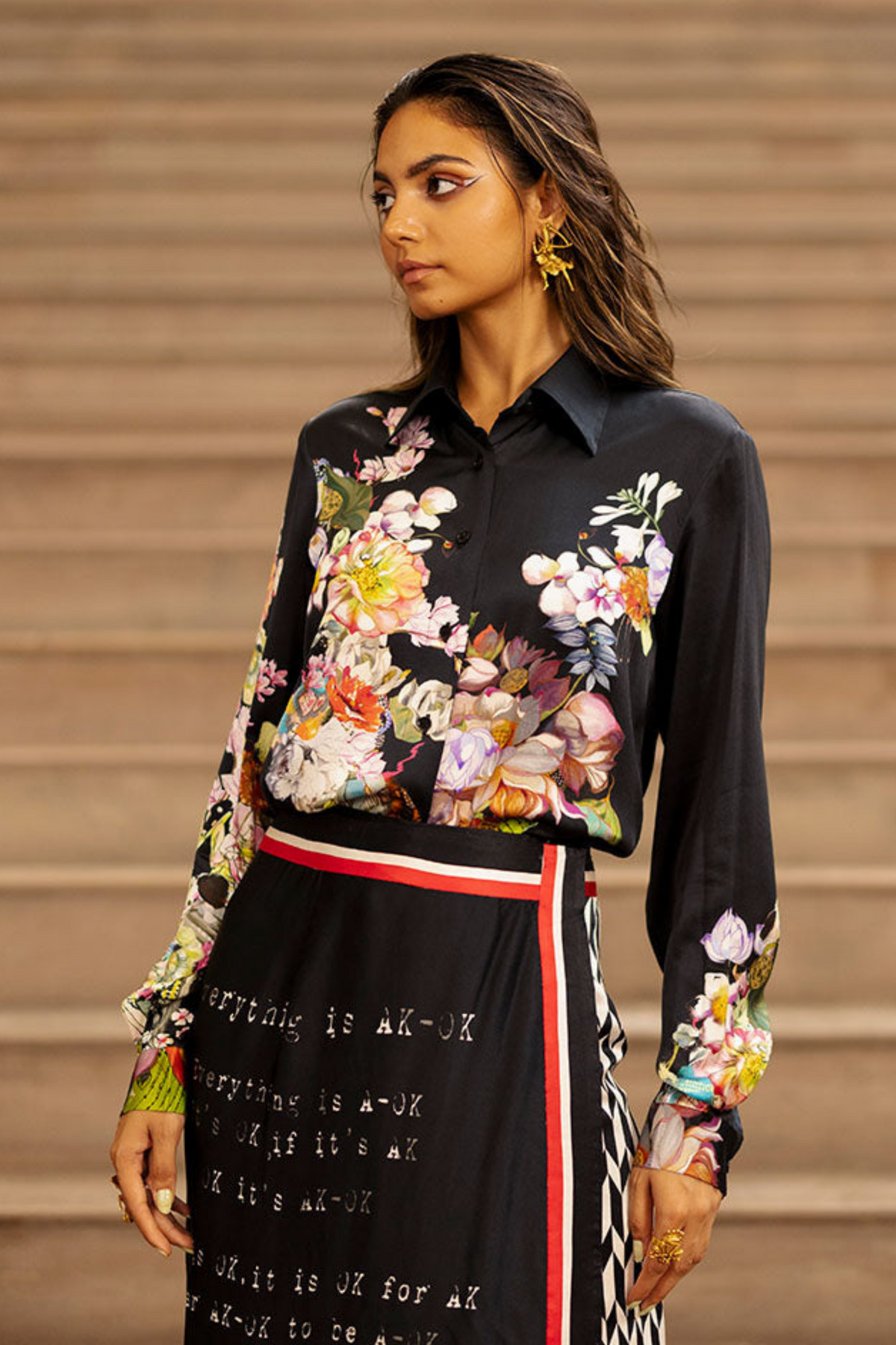 Floral Print Shirt With Wrap Skirt