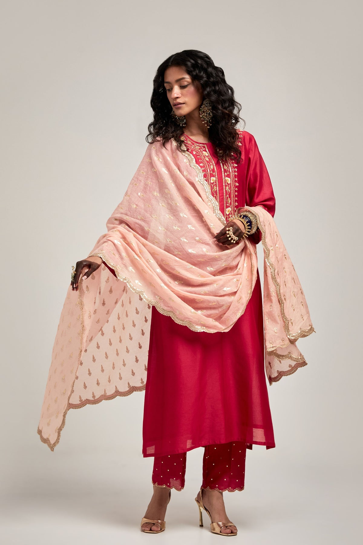 Red Embroidered Kurta Set