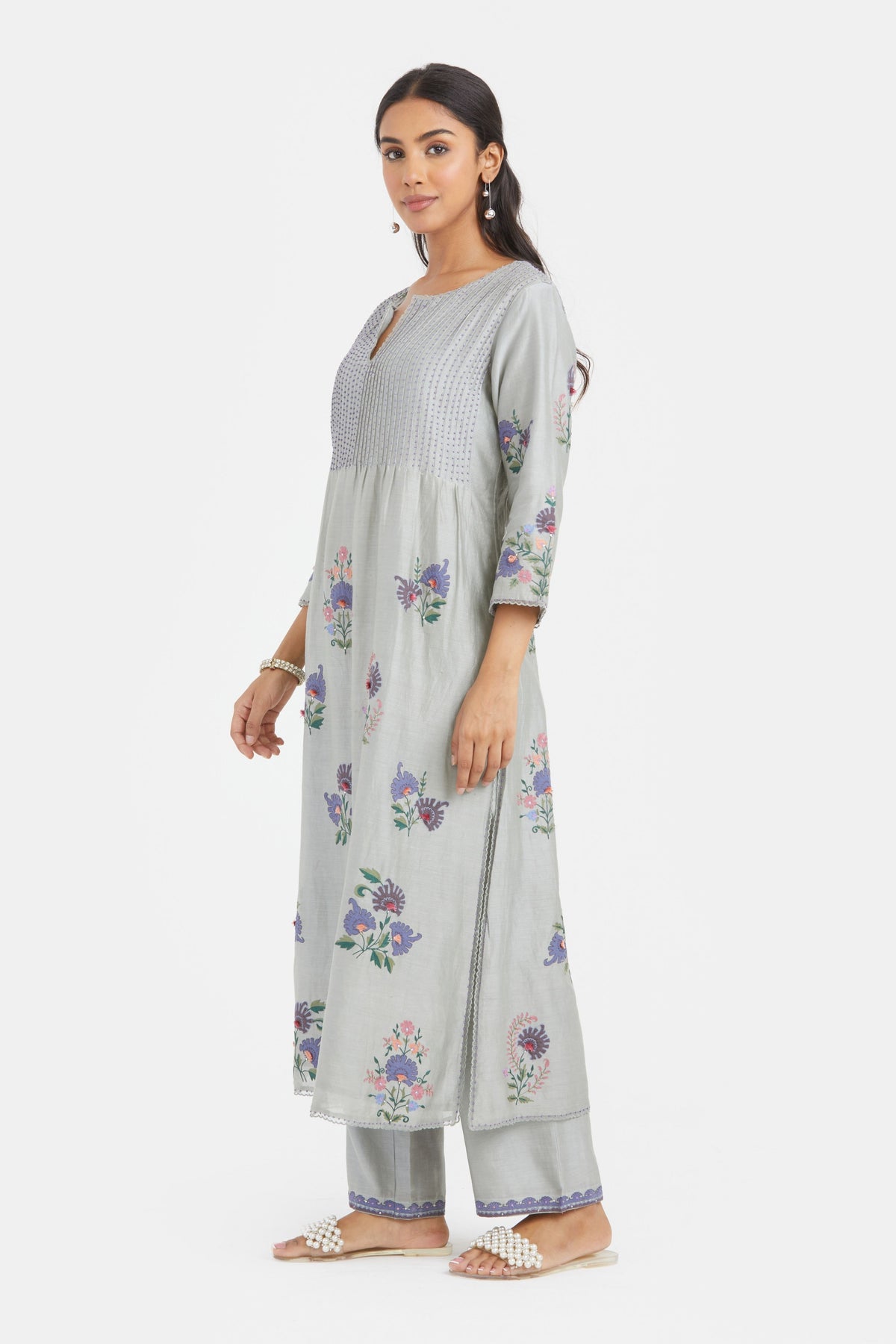 Chanderi Bluish Grey Kurta Set