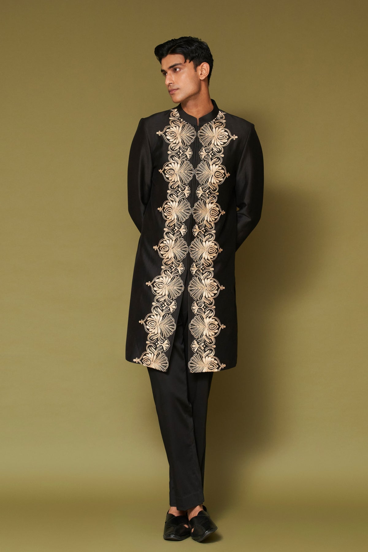 Black and Beige Sherwani Set