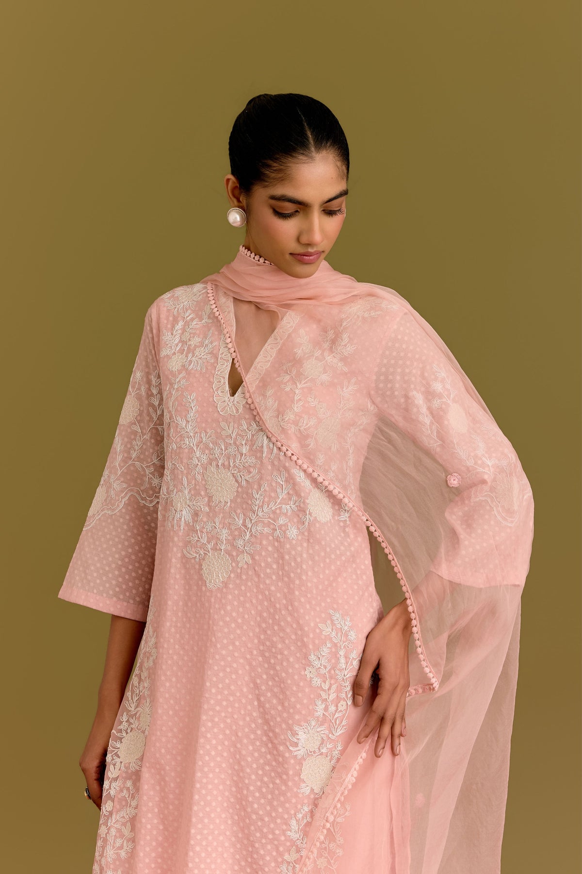 Pink Woven Kurta Set