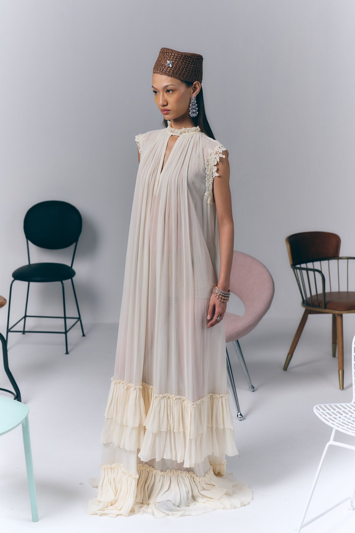 Ivory Ruffle Long Dress