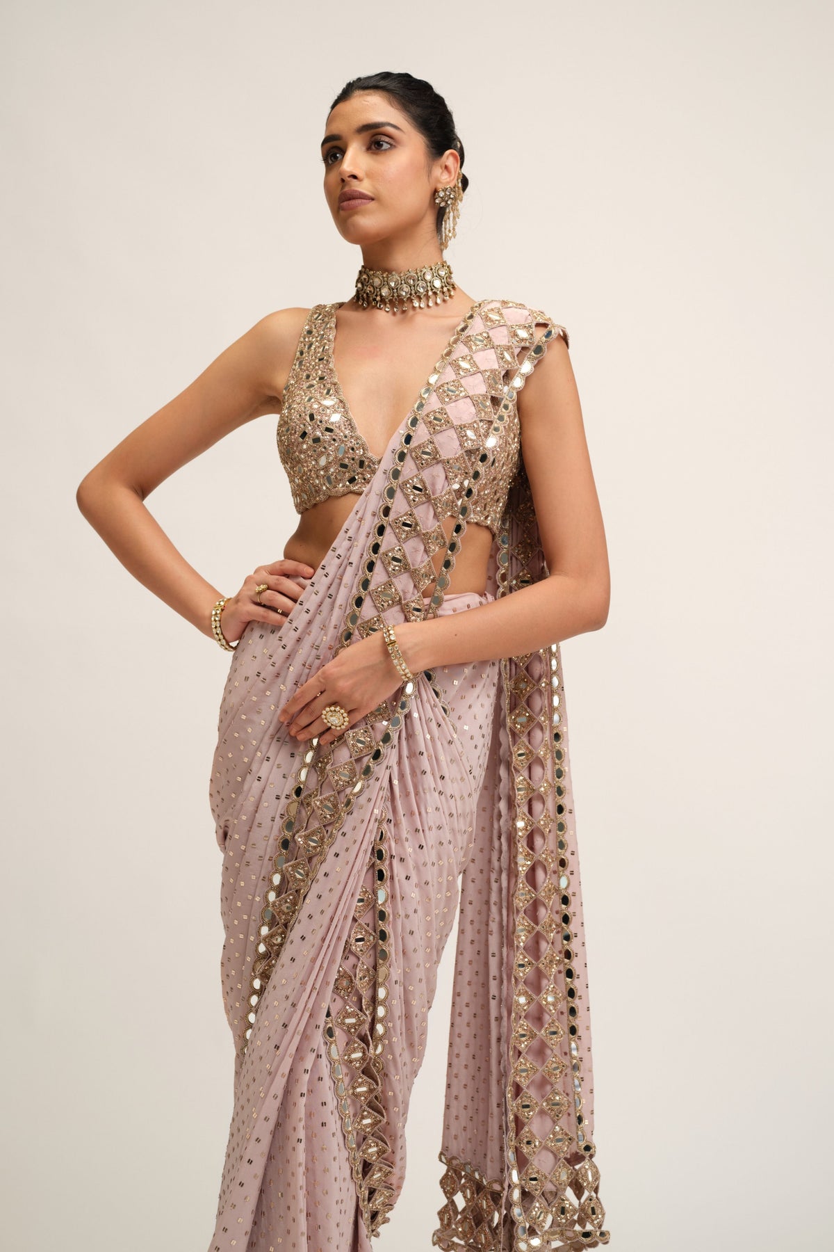 Ash Draped Saree Set