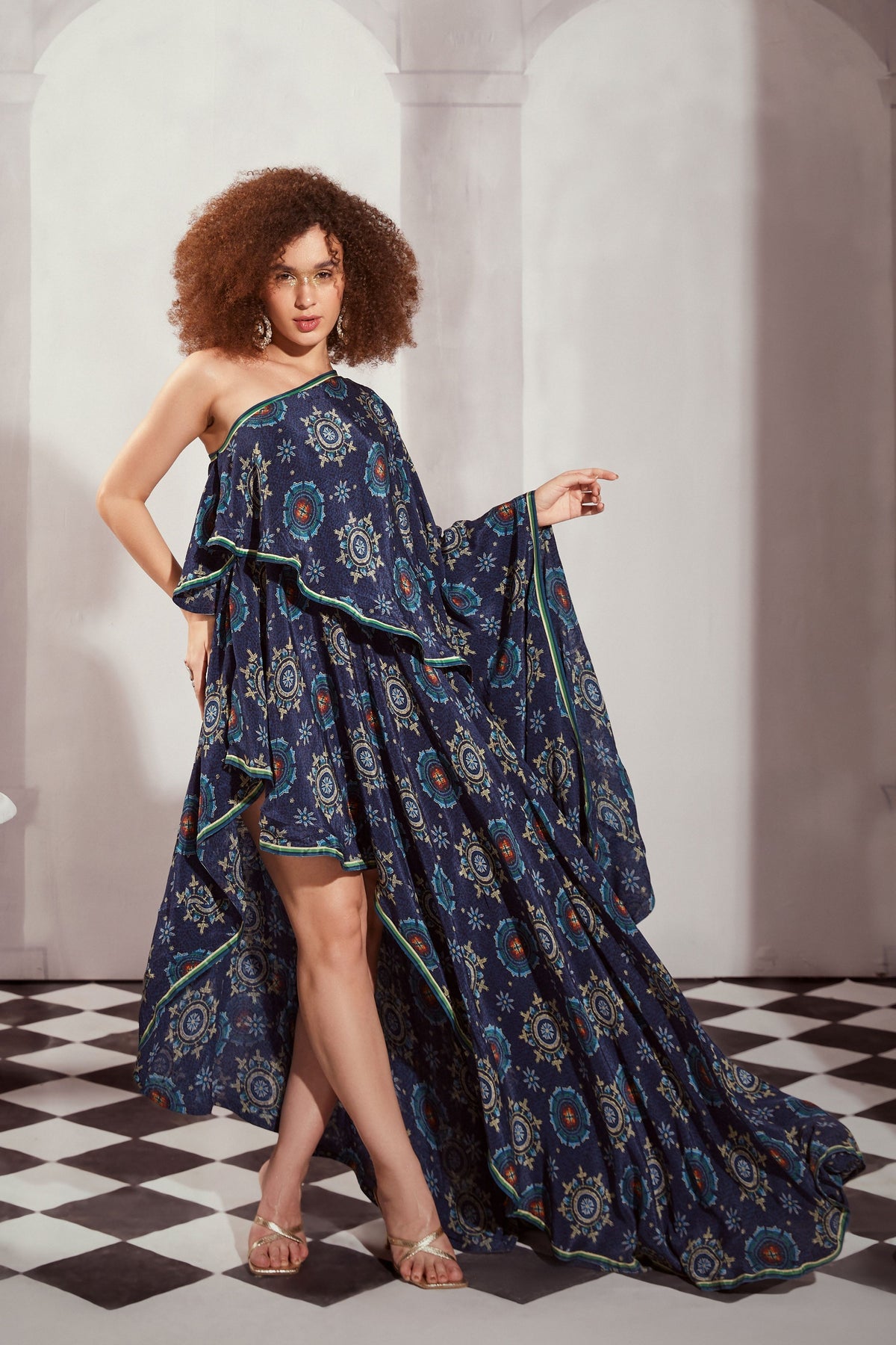 Blue Mosiac One Shoulder Dress