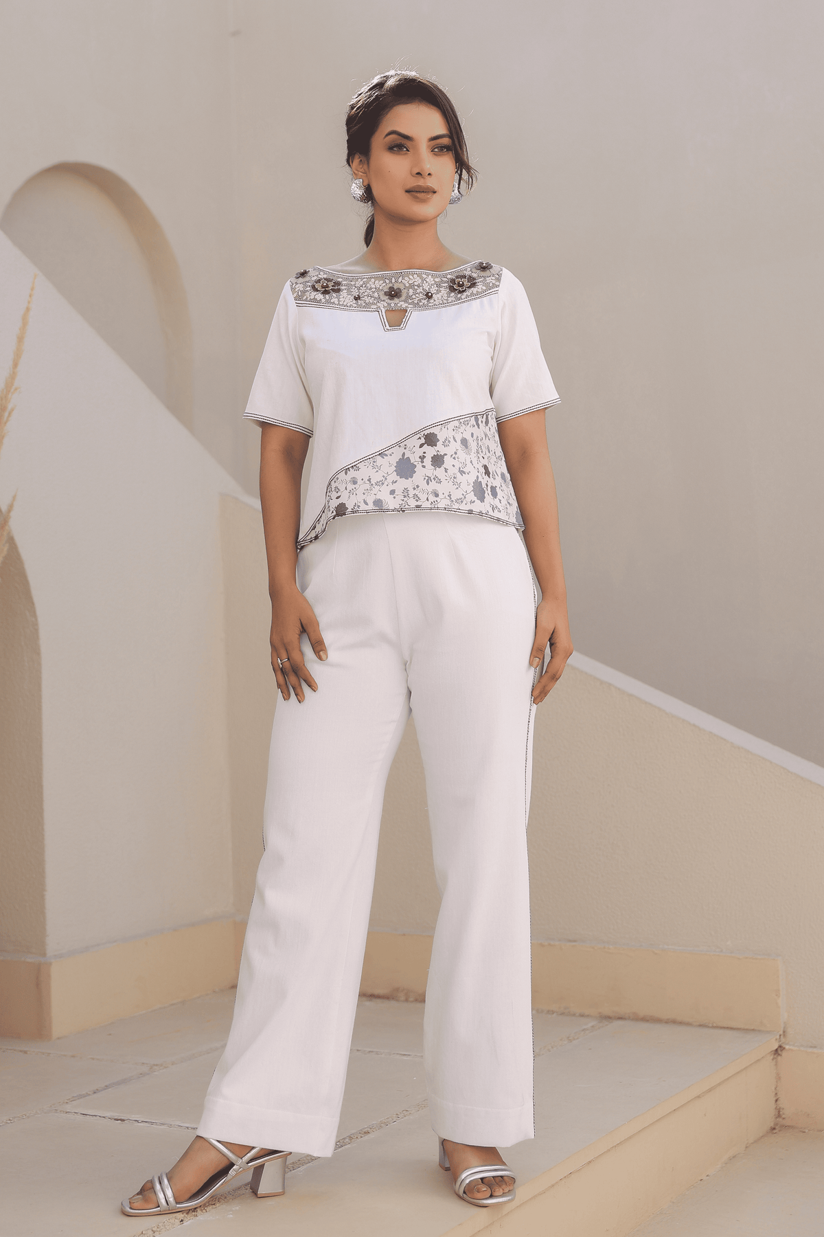 Azure Boat Neck Co-ord Set in White