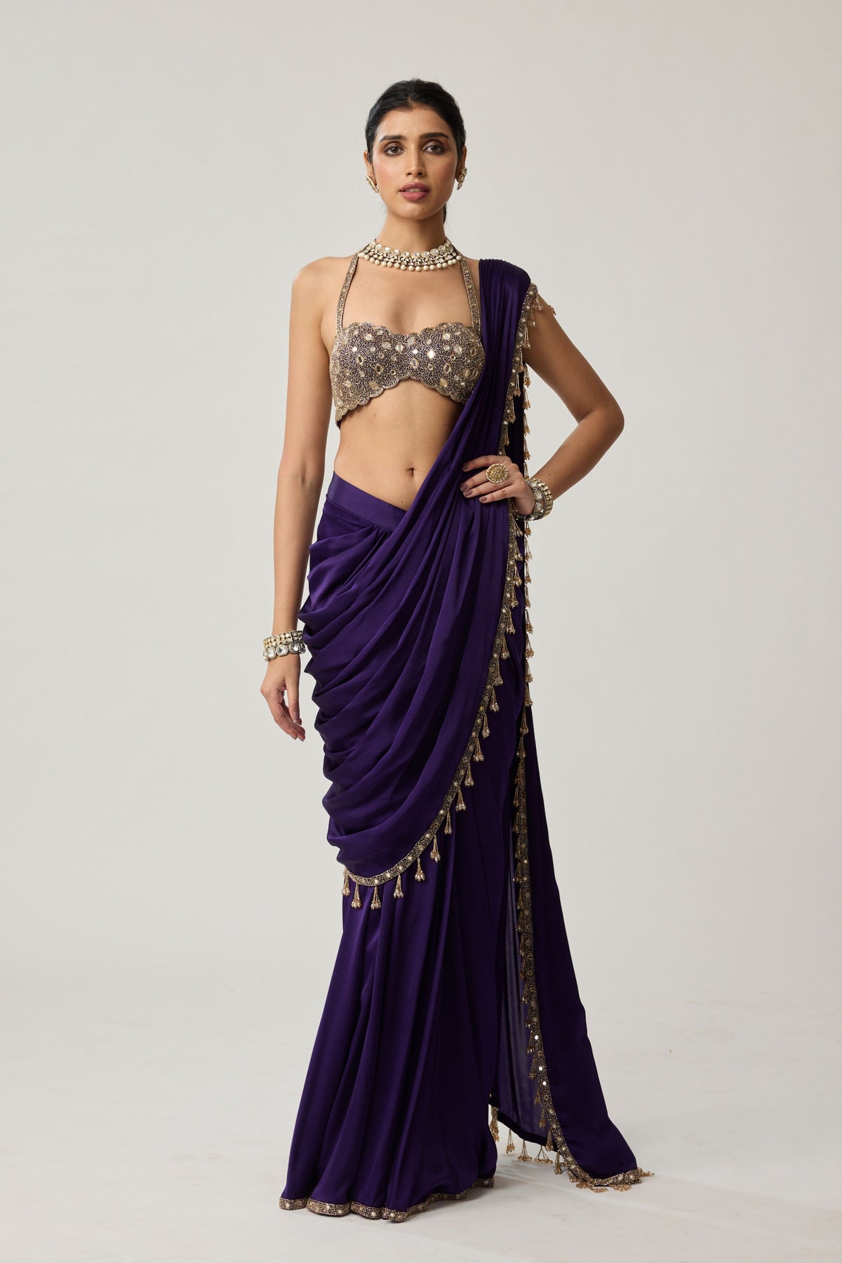Royalty Purple Draped Saree Set