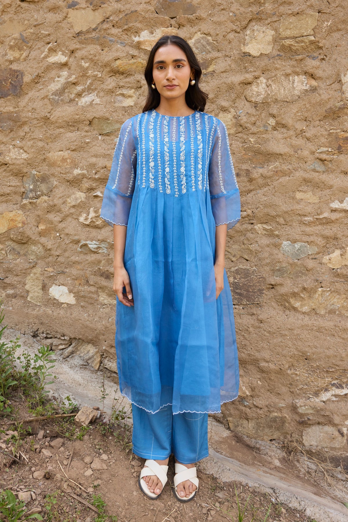 Embroidered Floral Pleated Dress