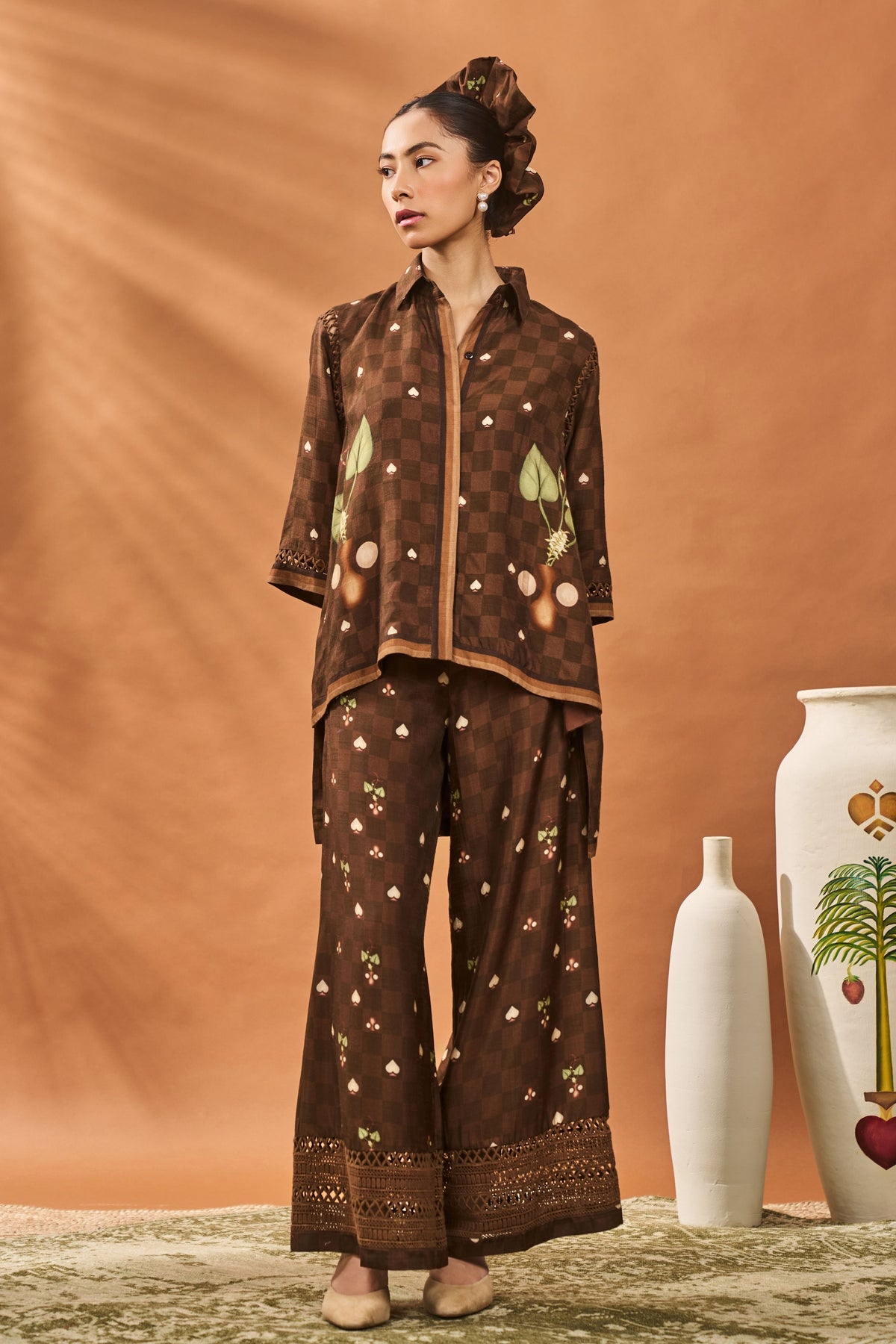 Brown Checkers Bloom Co-ord Set