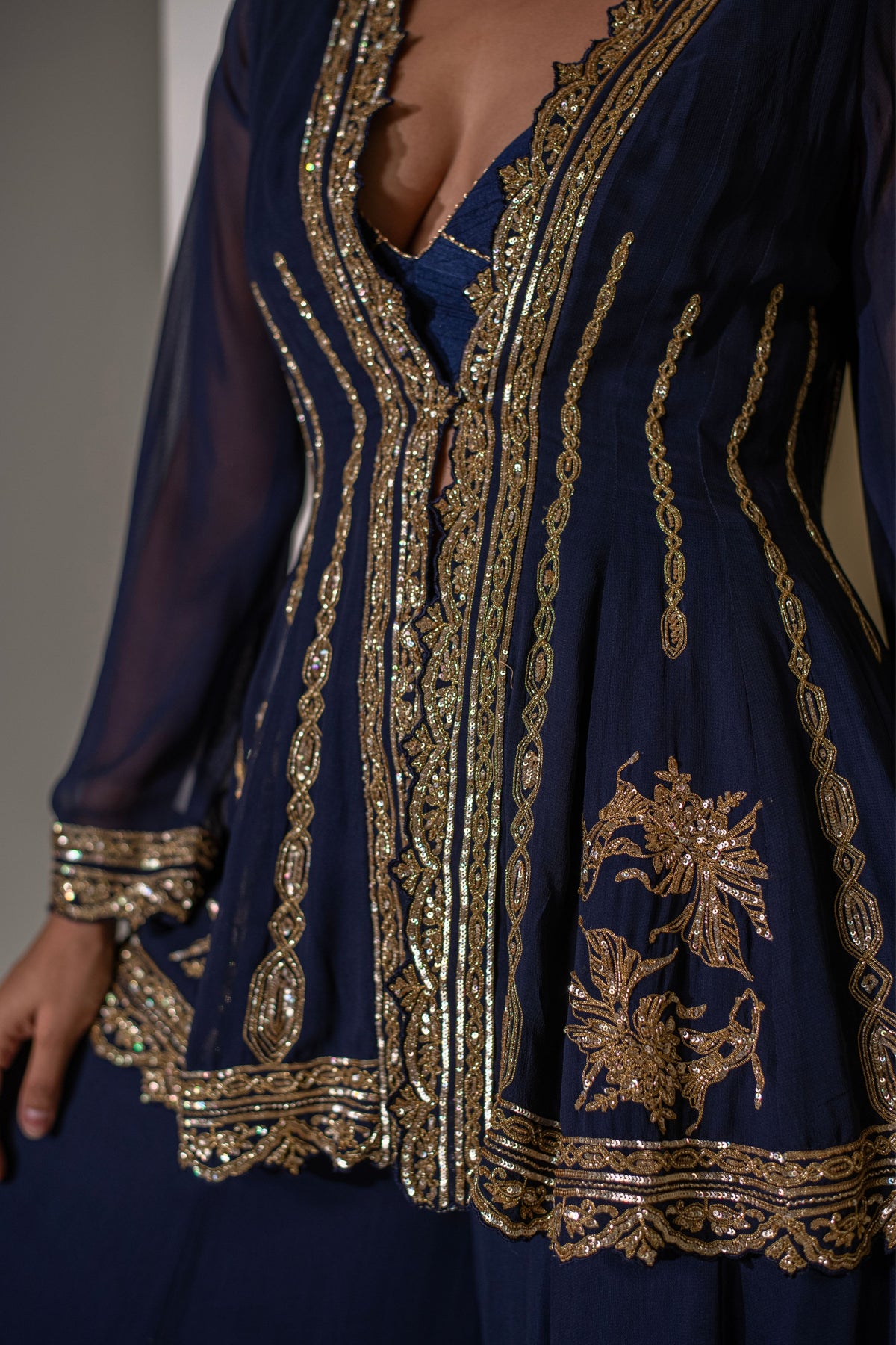 Blue Embellished Kalidar  Jacket Set