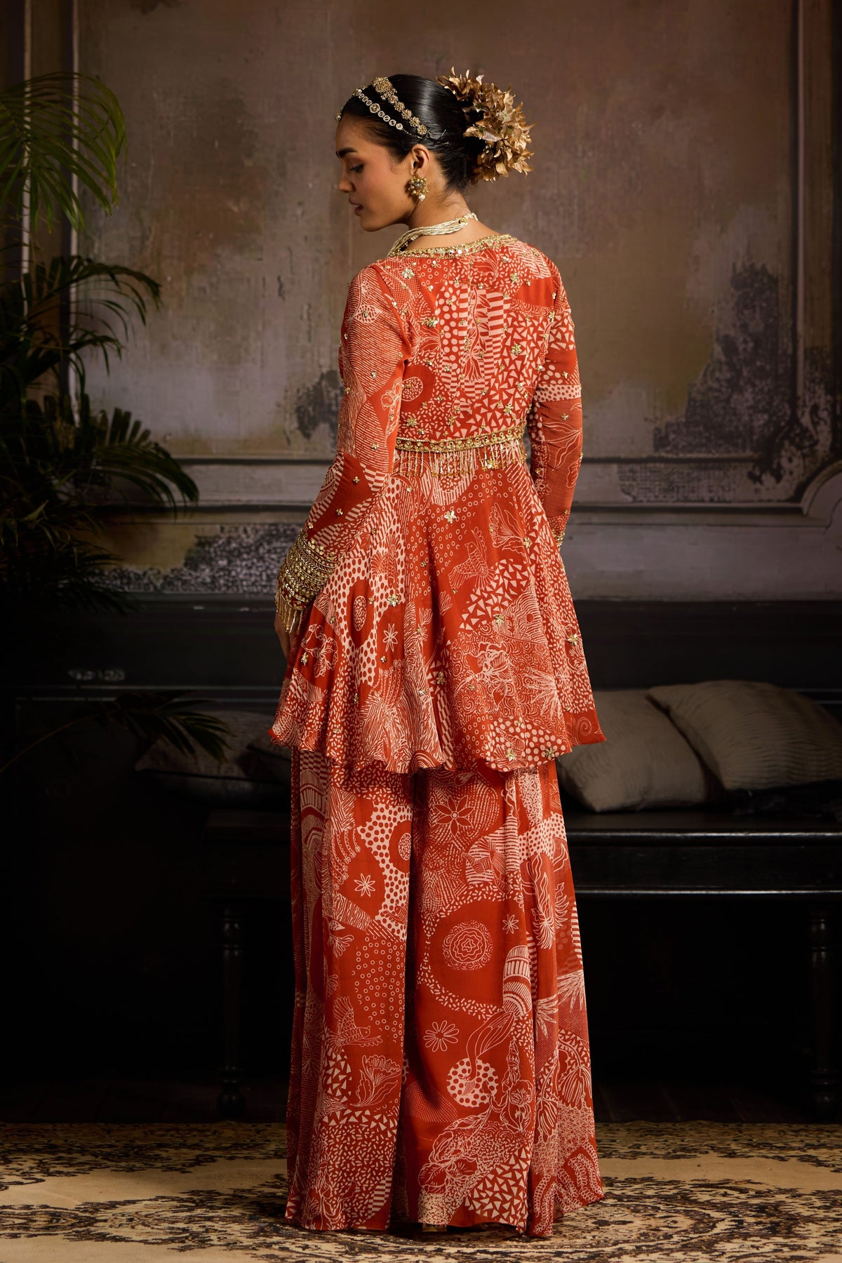 Printed Peplum Set in Rust