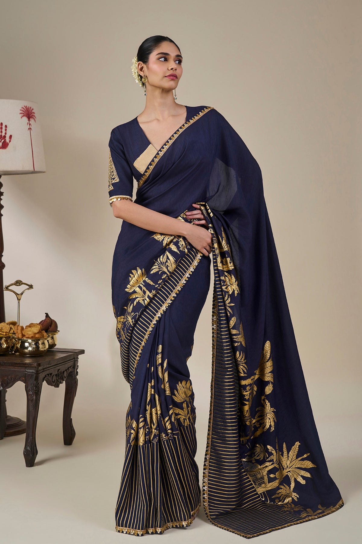 Blue Backwater Postcard Stripe Saree