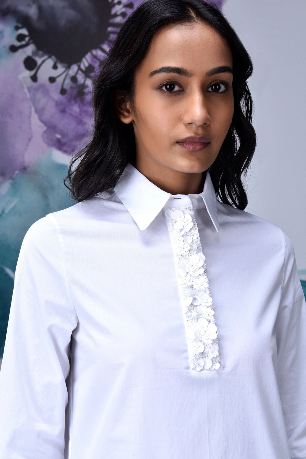 Sequenced Placket Dress White