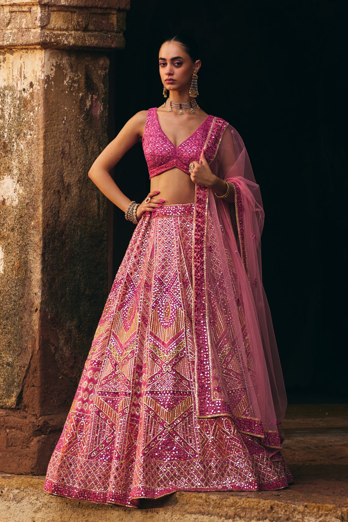 Pink Organza Lehenga Set