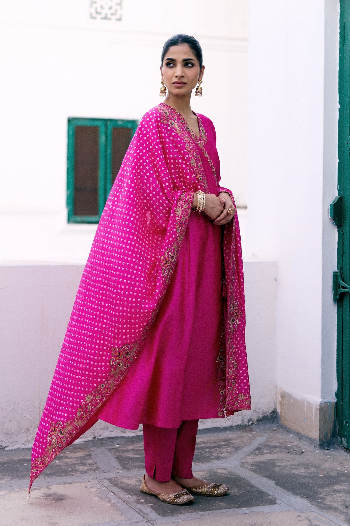Peacock Bandhani Angrakha Set