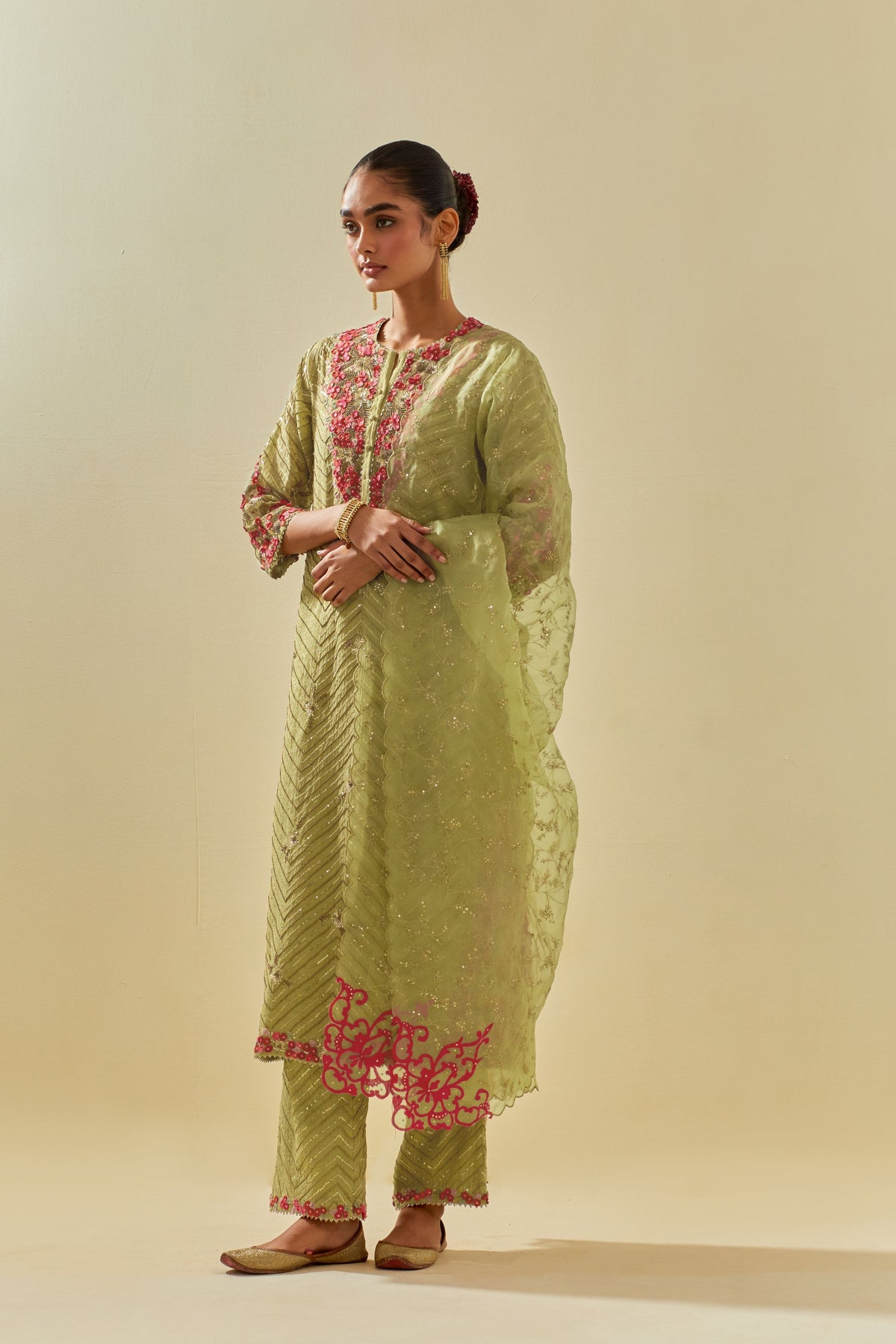 Green Tissue Chanderi Kurta Set