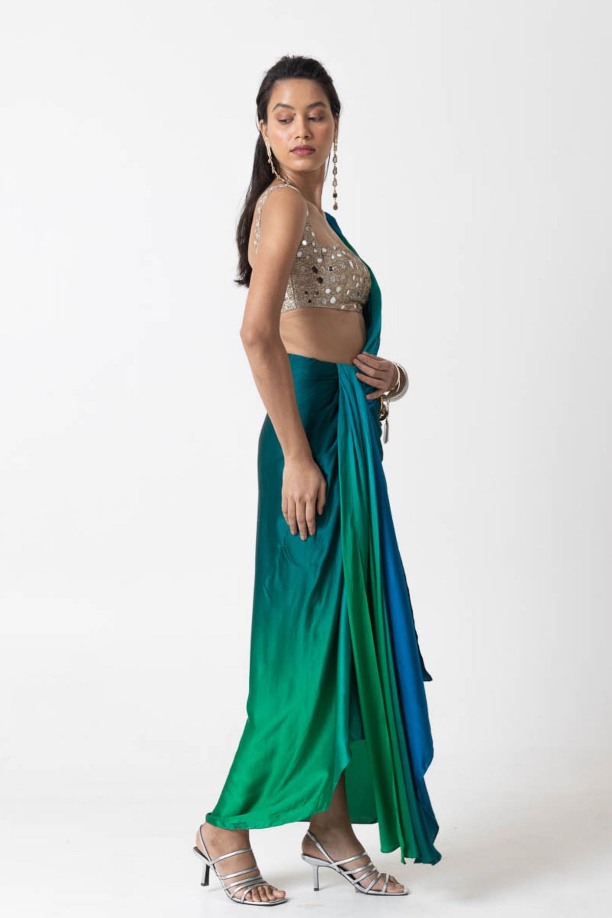 Sky Lights Drape Saree Set