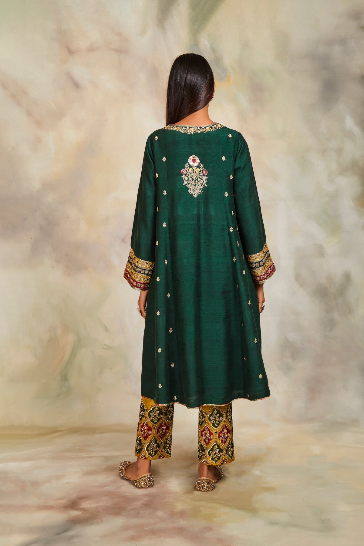 Bottle green kurta set