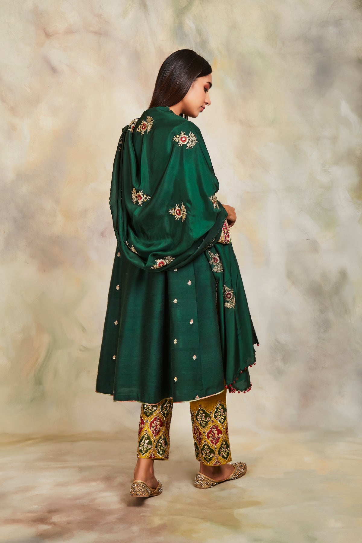 Bottle green kurta set