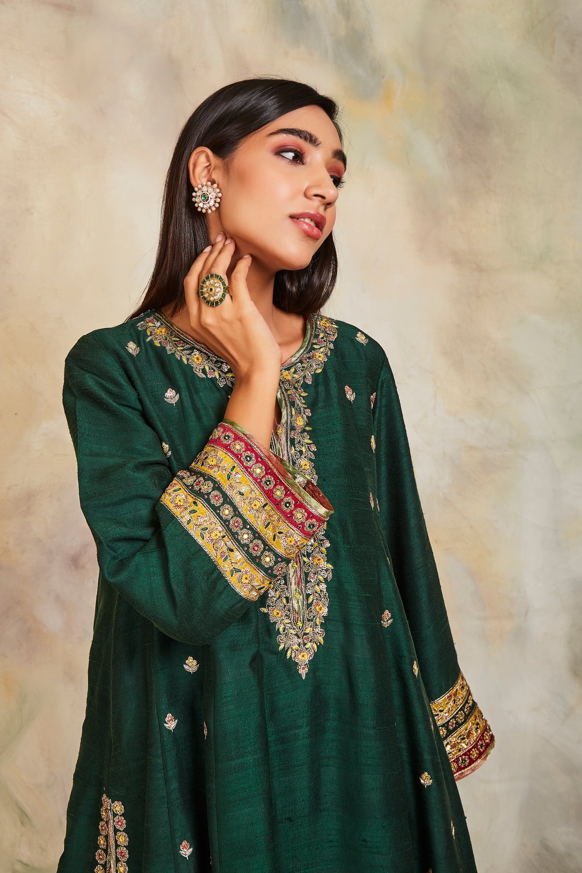 Bottle green kurta set