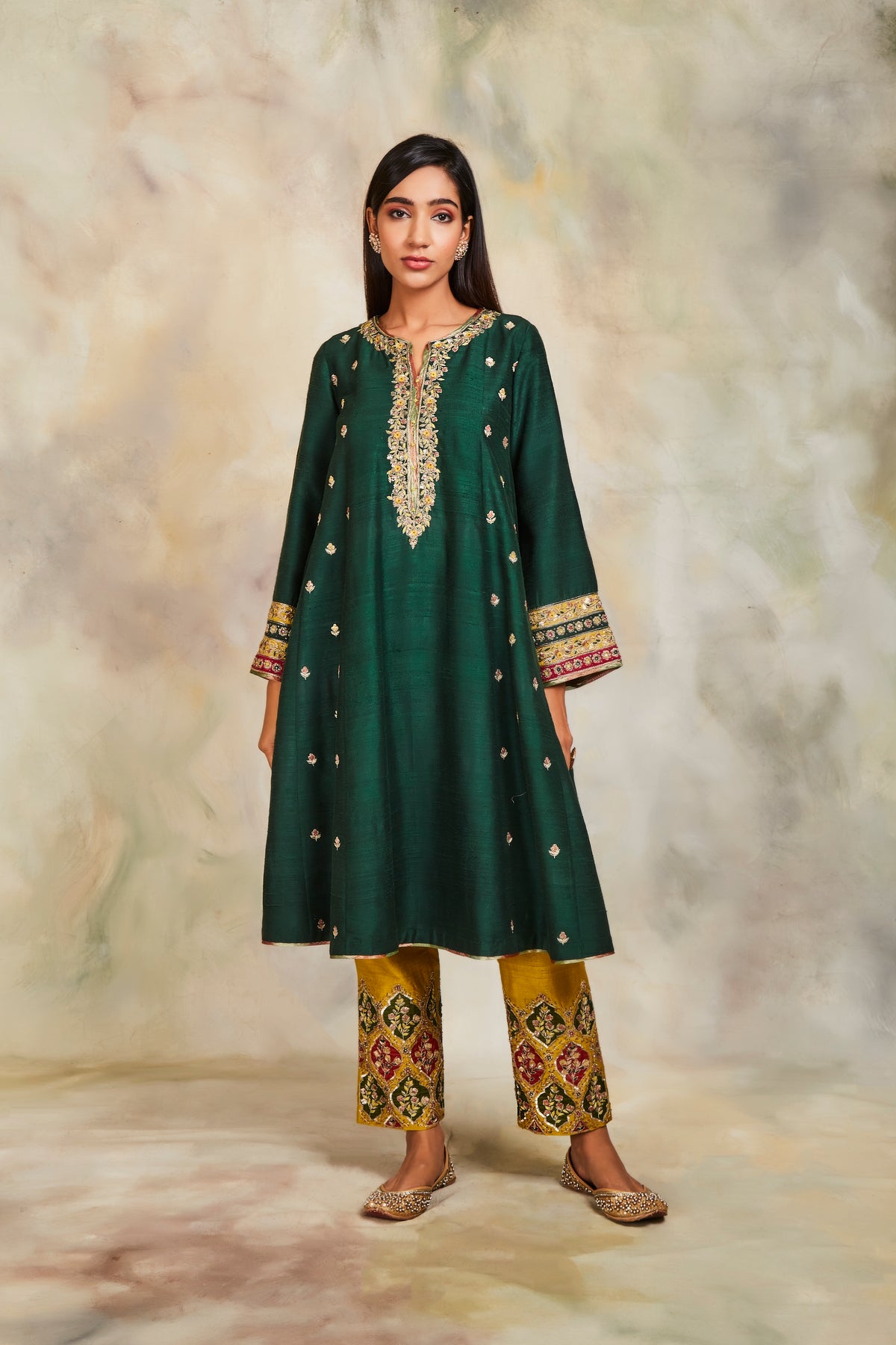 Bottle green kurta set