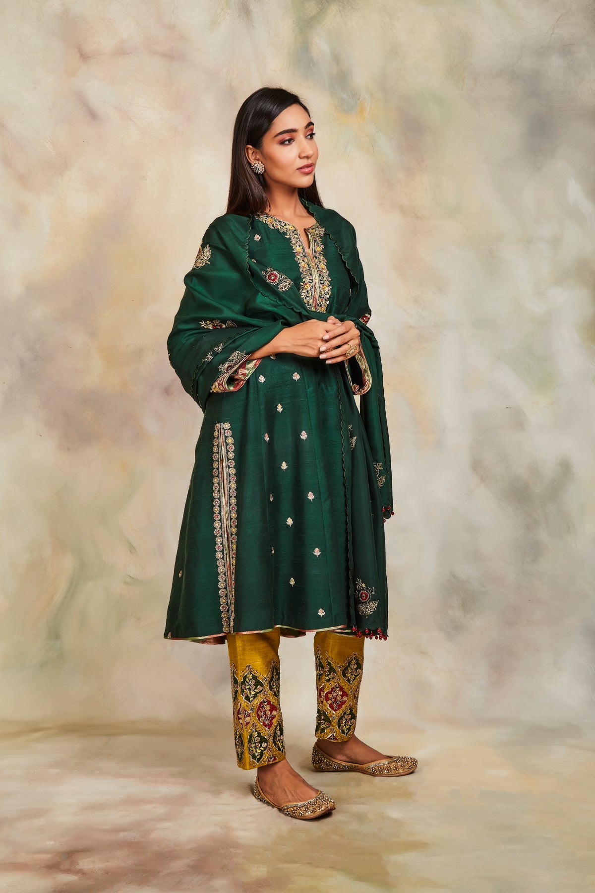 Bottle green kurta set