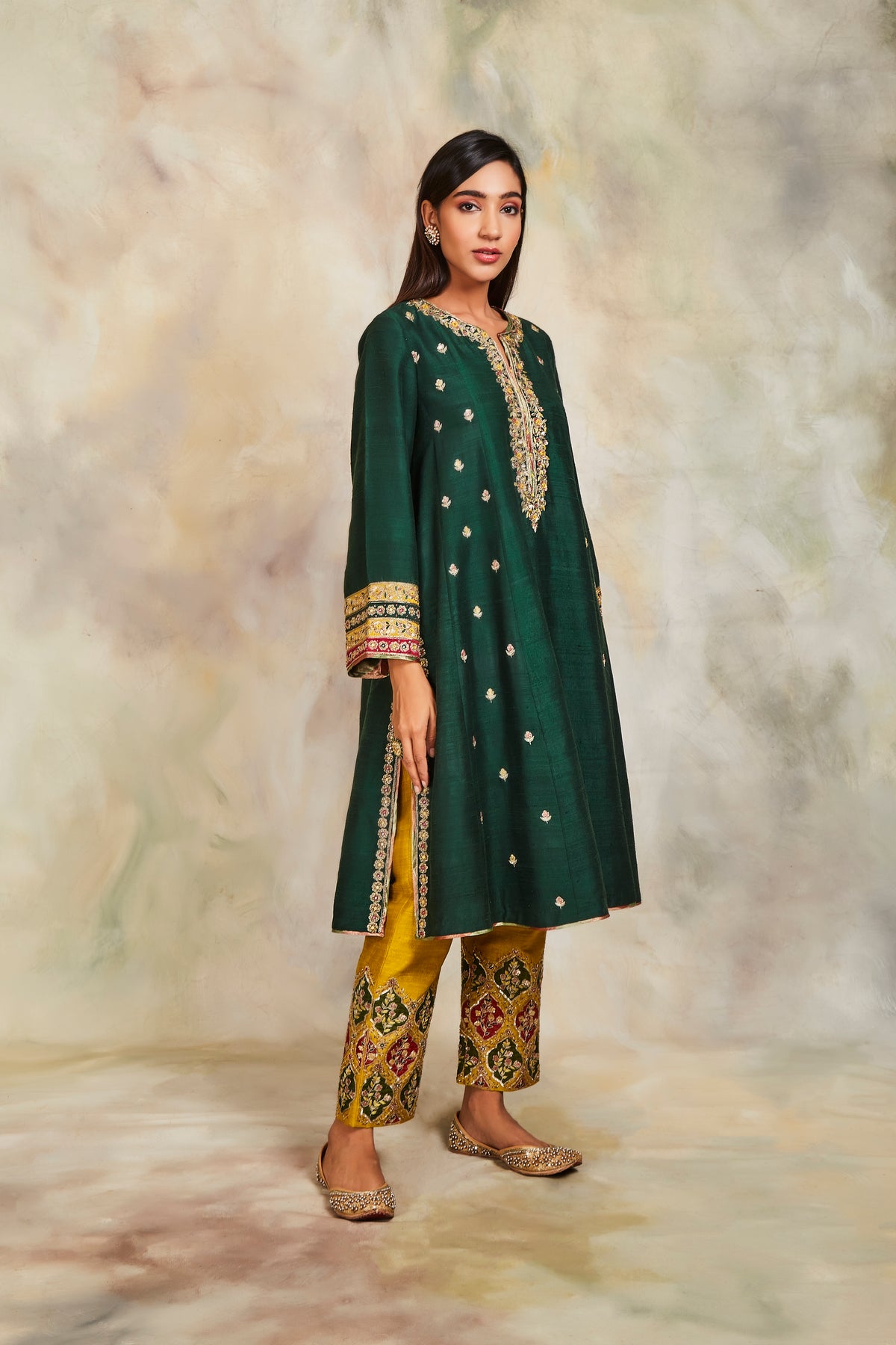 Bottle green kurta set