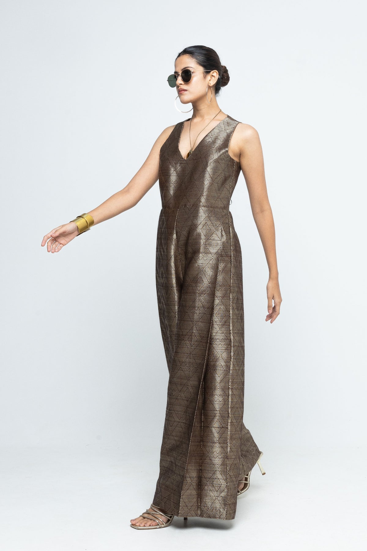 Sera Brown Metallic Jumpsuit