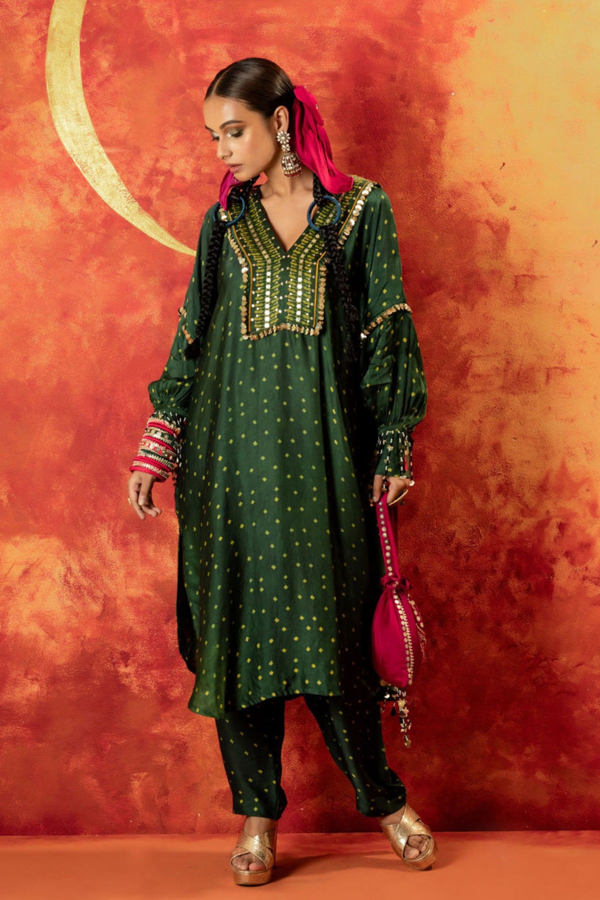 Hira Green Kaftan Set