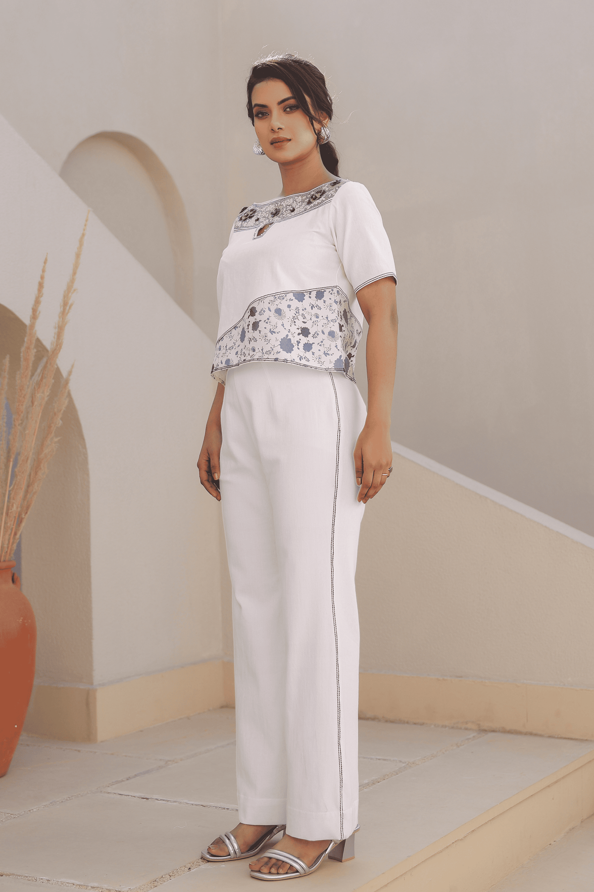 Azure Boat Neck Co-ord Set in White