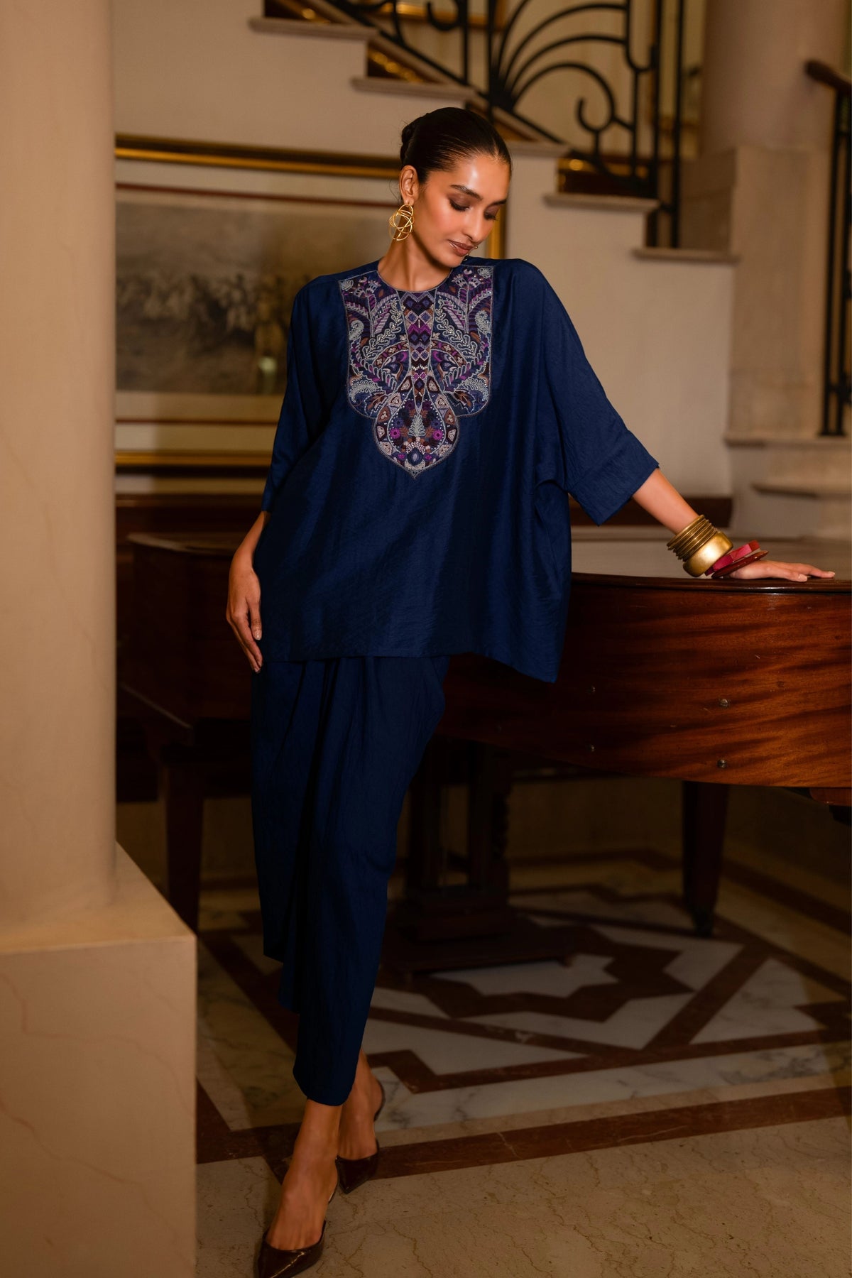 Embroidered Textured Boxy Top